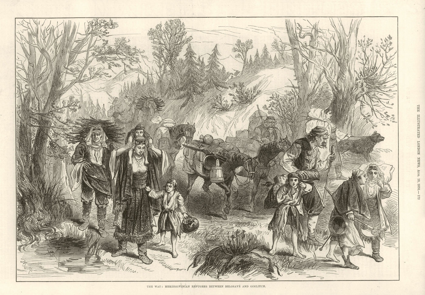 Serbian-Turkish War: Herzegovinian refugees between Belosavé & Goslitch 1876