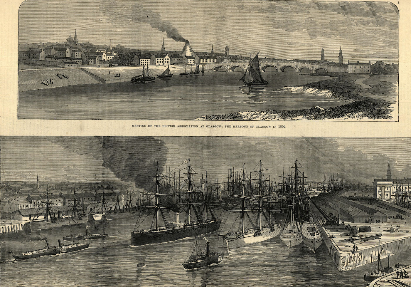 Associate Product The harbour of Glasgow, in 1802 & in 1876. Scotland 1876 antique ILN full page