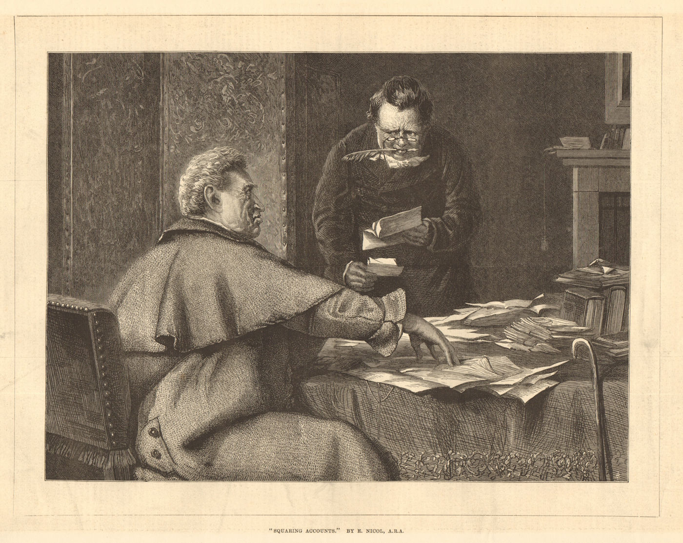 "Squaring accounts", by E. Nicol, A. R. A. Portraits. Finance Accounting 1876