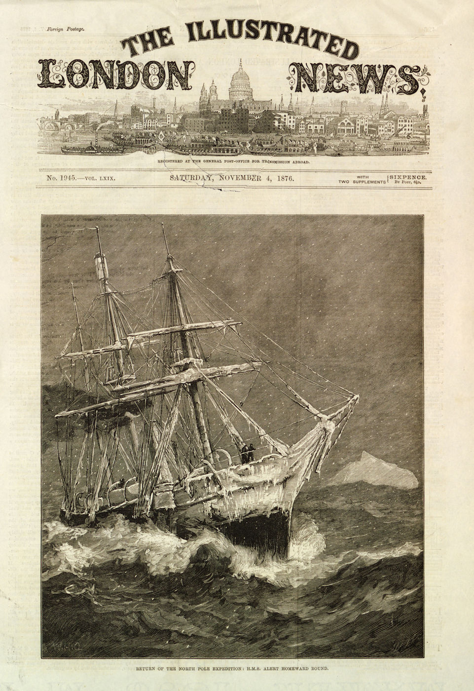 North Pole Expedition: H. M. S. Alert homeward bound. Arctic. Ships 1876 print