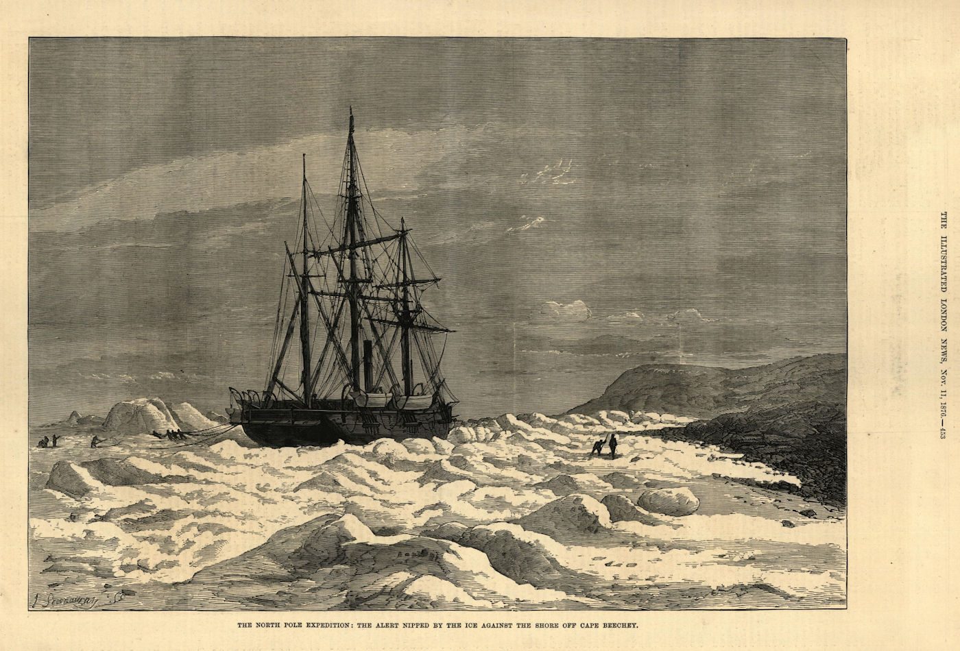 The North Pole expedition: the Alert trapped by ice, Cape Beechey. Arctic 1876