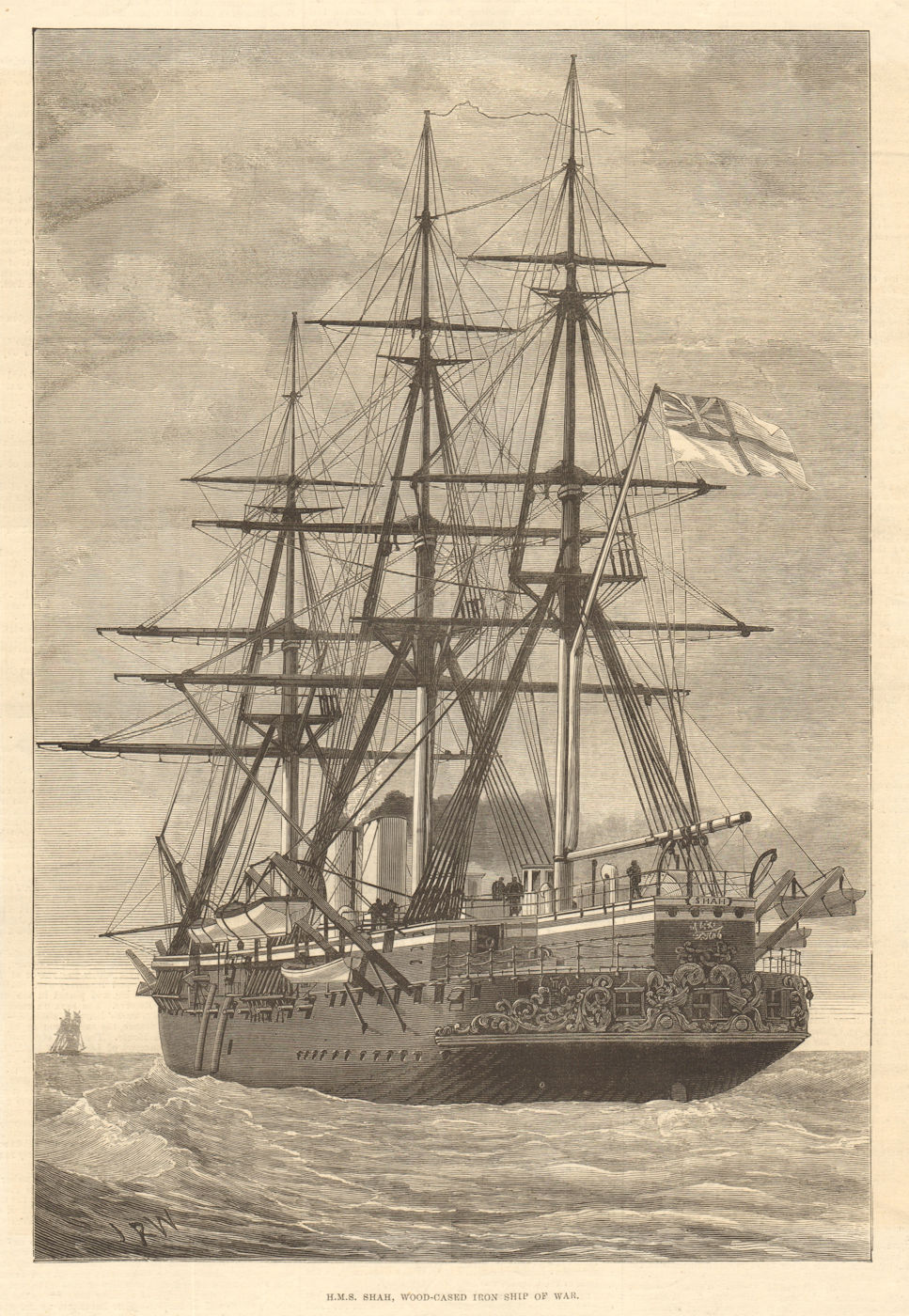 Associate Product H. M. S. Shah, wood-cased iron ship of war. Royal Navy 1876 antique ILN page