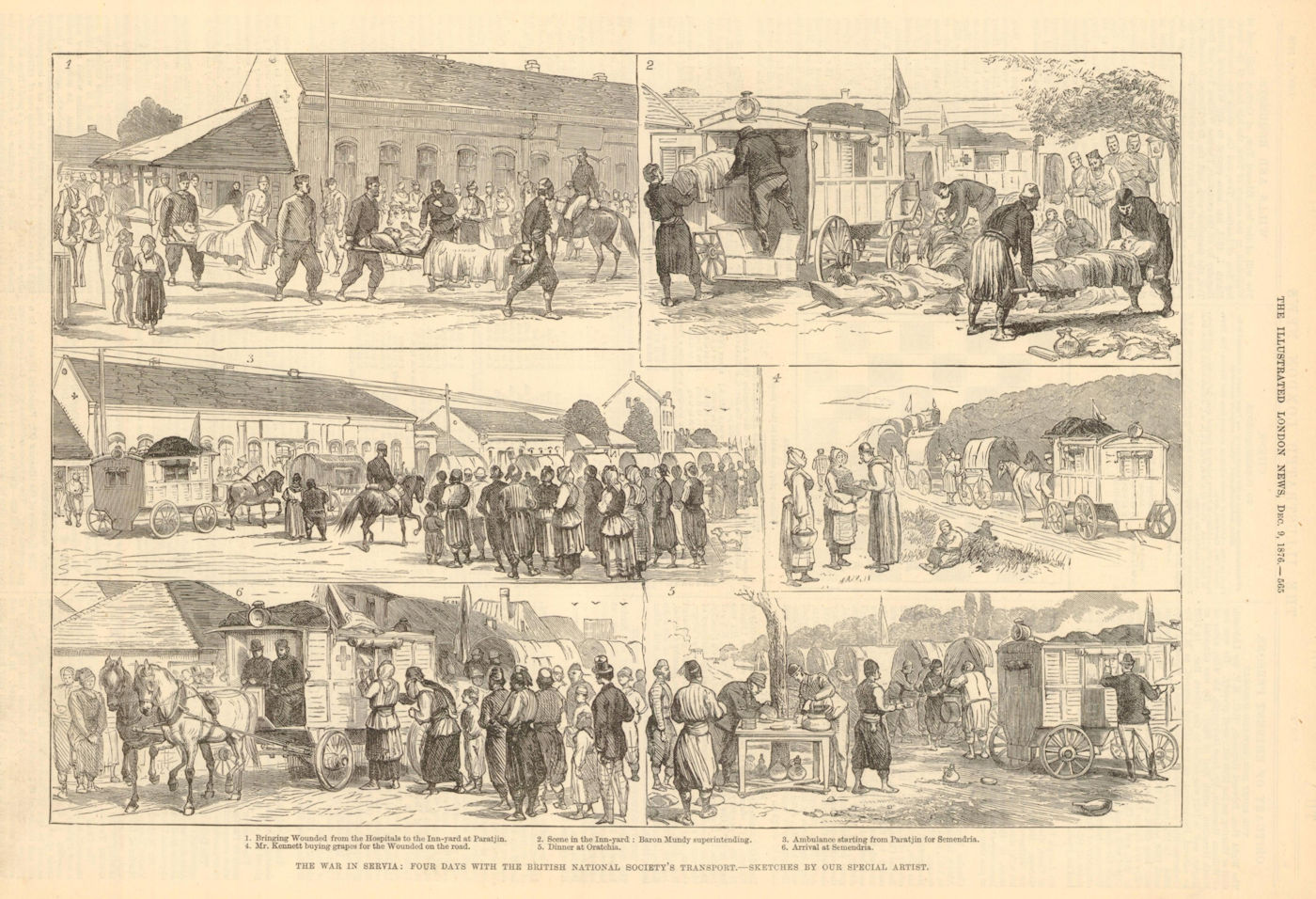 Serbian-Turkish War: British Ambulance Paracin Smederevo. Serbia 1876 print