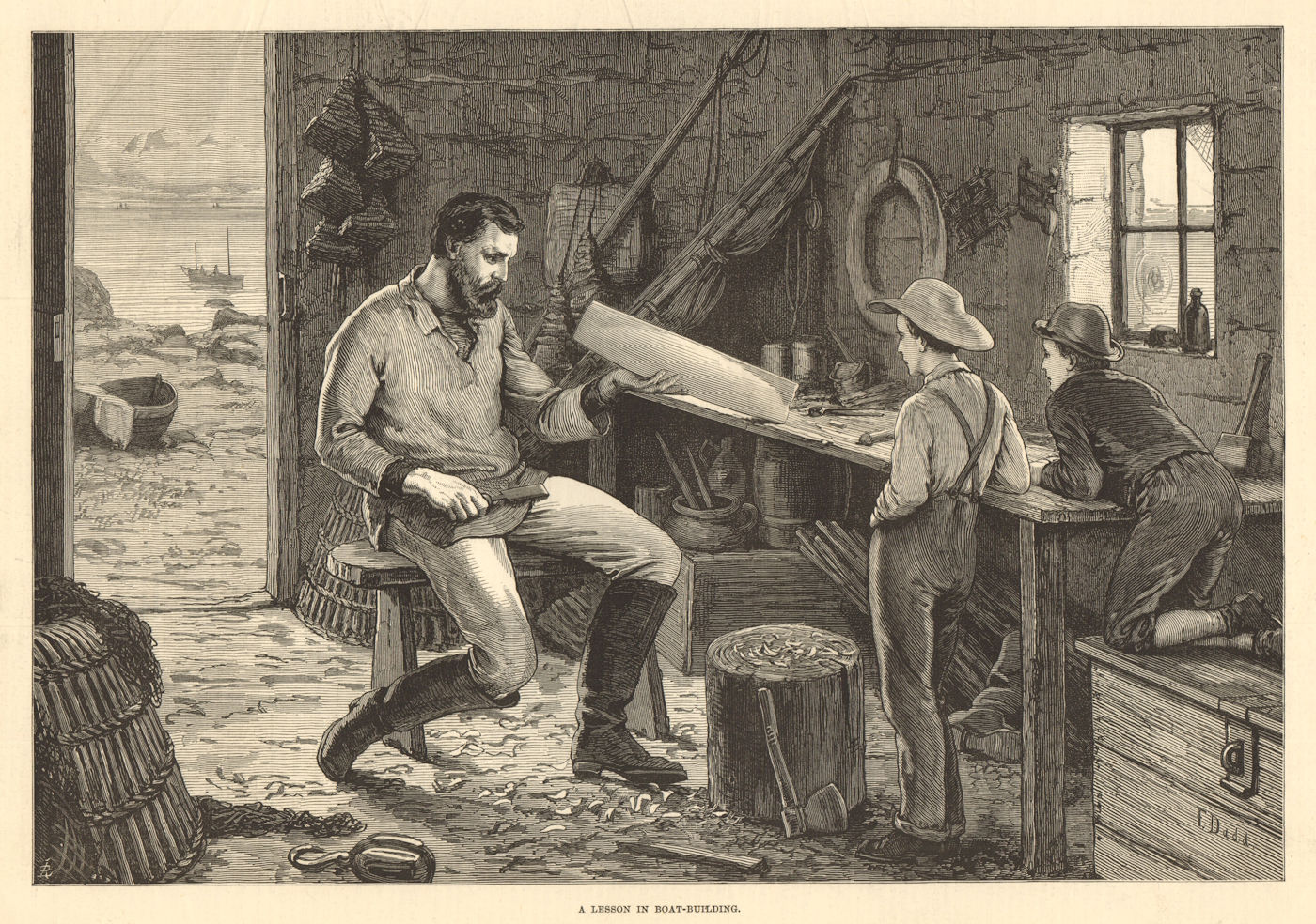 Associate Product A lesson in boat-building. Education 1877 antique ILN full page print