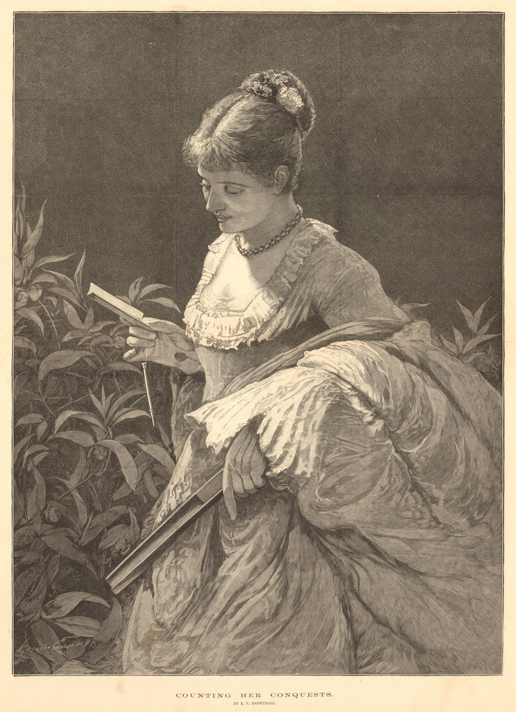 Associate Product Counting her conquests, by E. F. Brewtnall. Pretty Ladies. Fine arts 1877