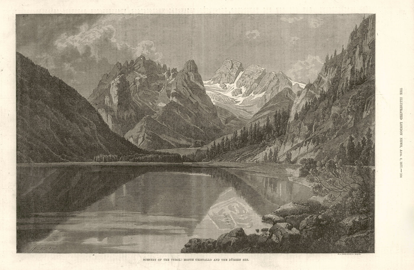 South Tyrol scenery: Monte Cristallo & Dürrensee. Austria Italy Dolomites 1877