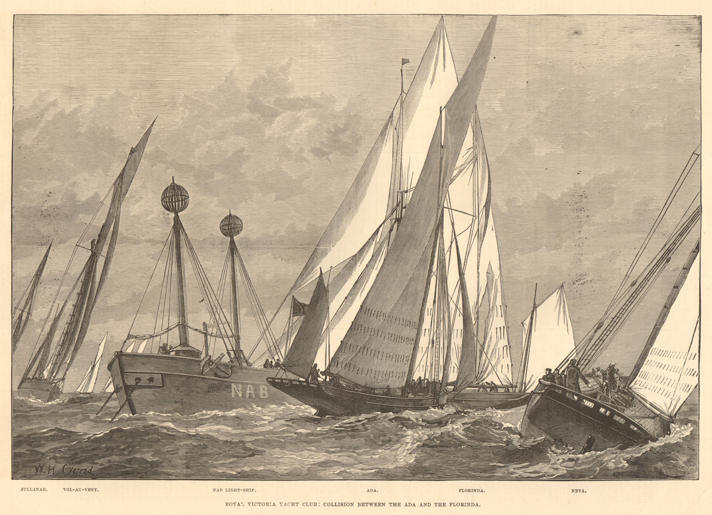 Royal Victoria Yacht Club: The Ada & Florinda colliding. Isle of Wight 1877