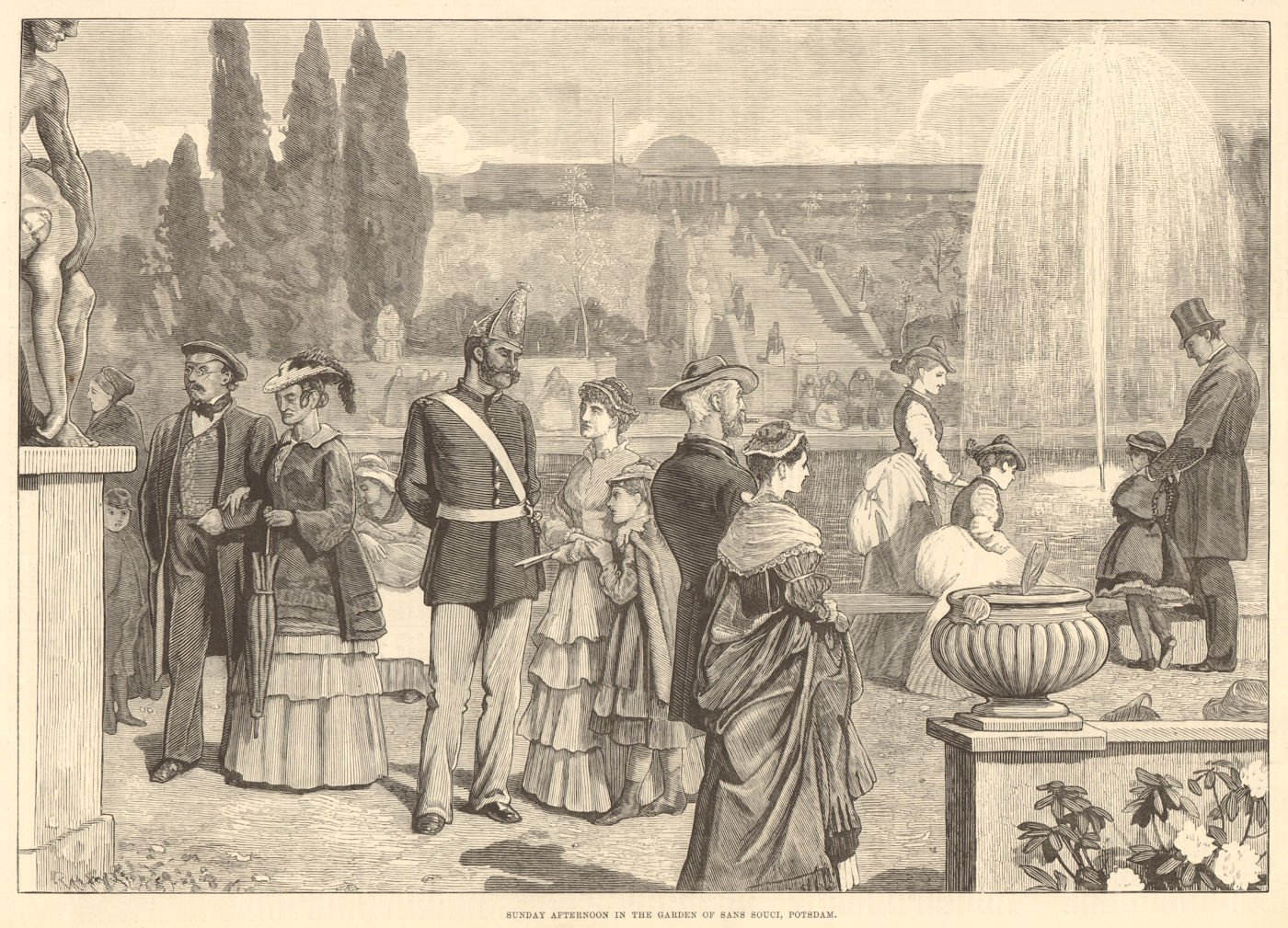 Associate Product Sunday afternoon in the garden of Sans Souci, Potsdam. Brandenburg. Society 1878