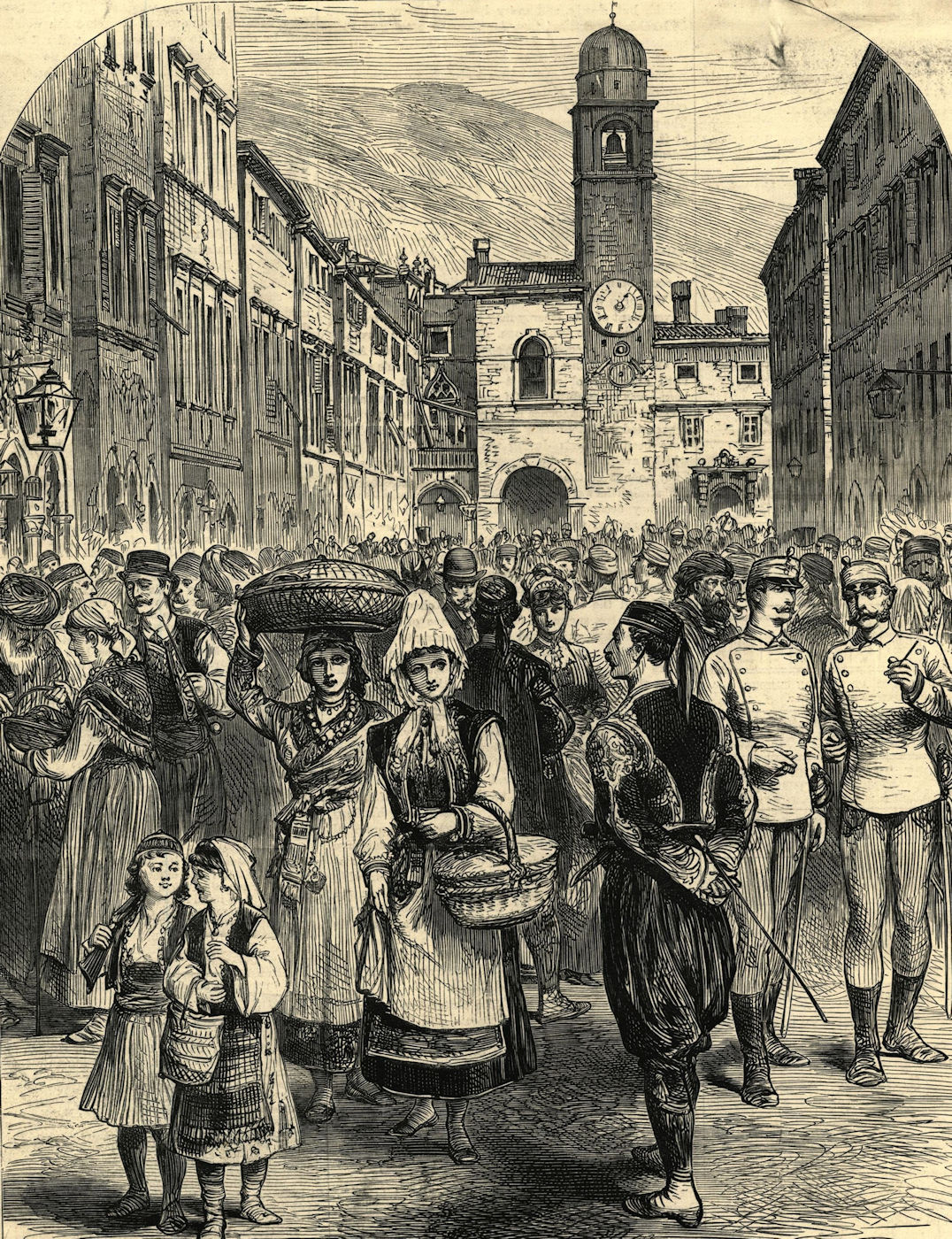 The Austrian provinces of Dalmatia: street scene in Dubrovnik. Croatia 1878