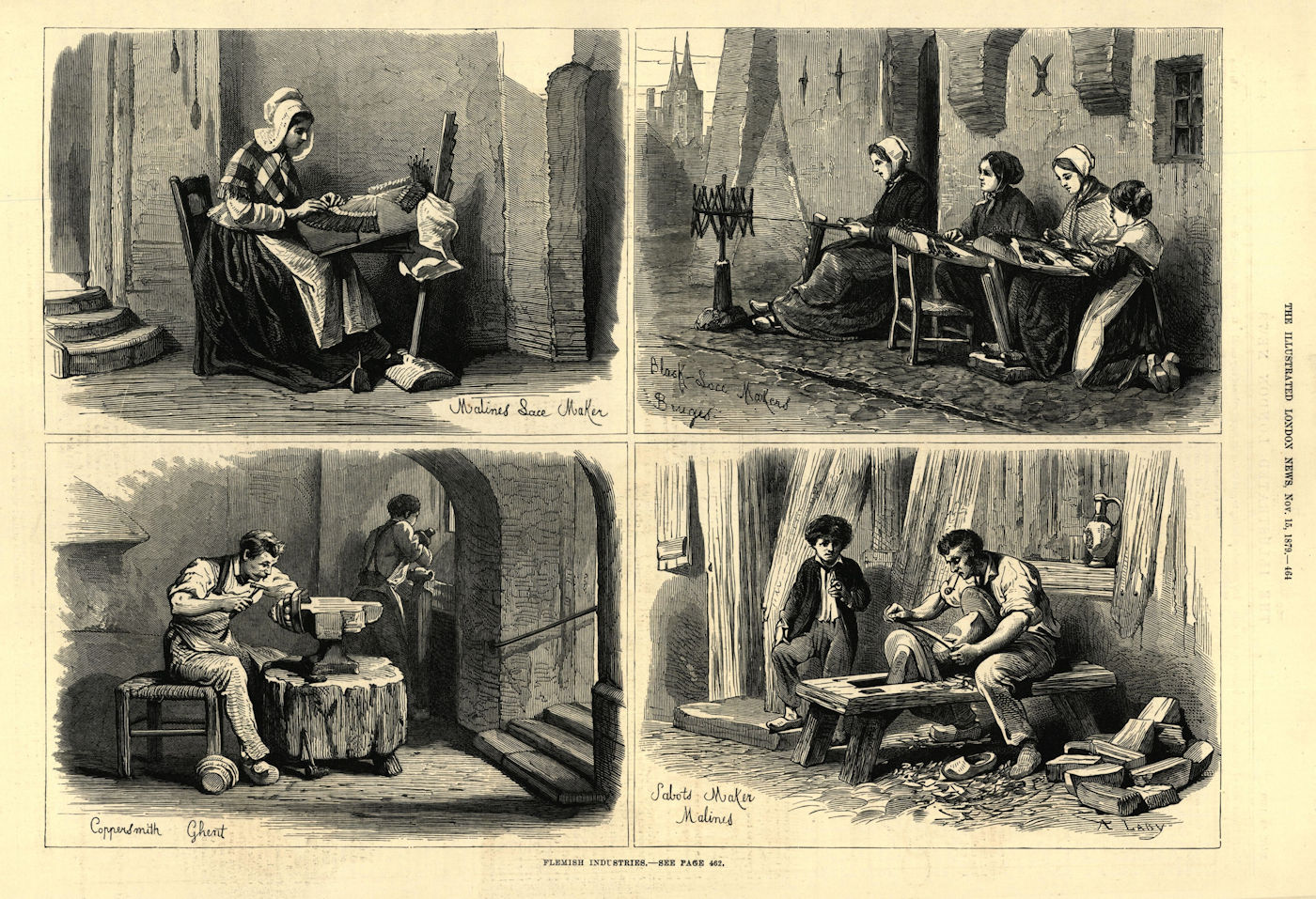 Flemish Trades. Mechelen Bruges Ghent lace maker coppersmith cobbler 1879