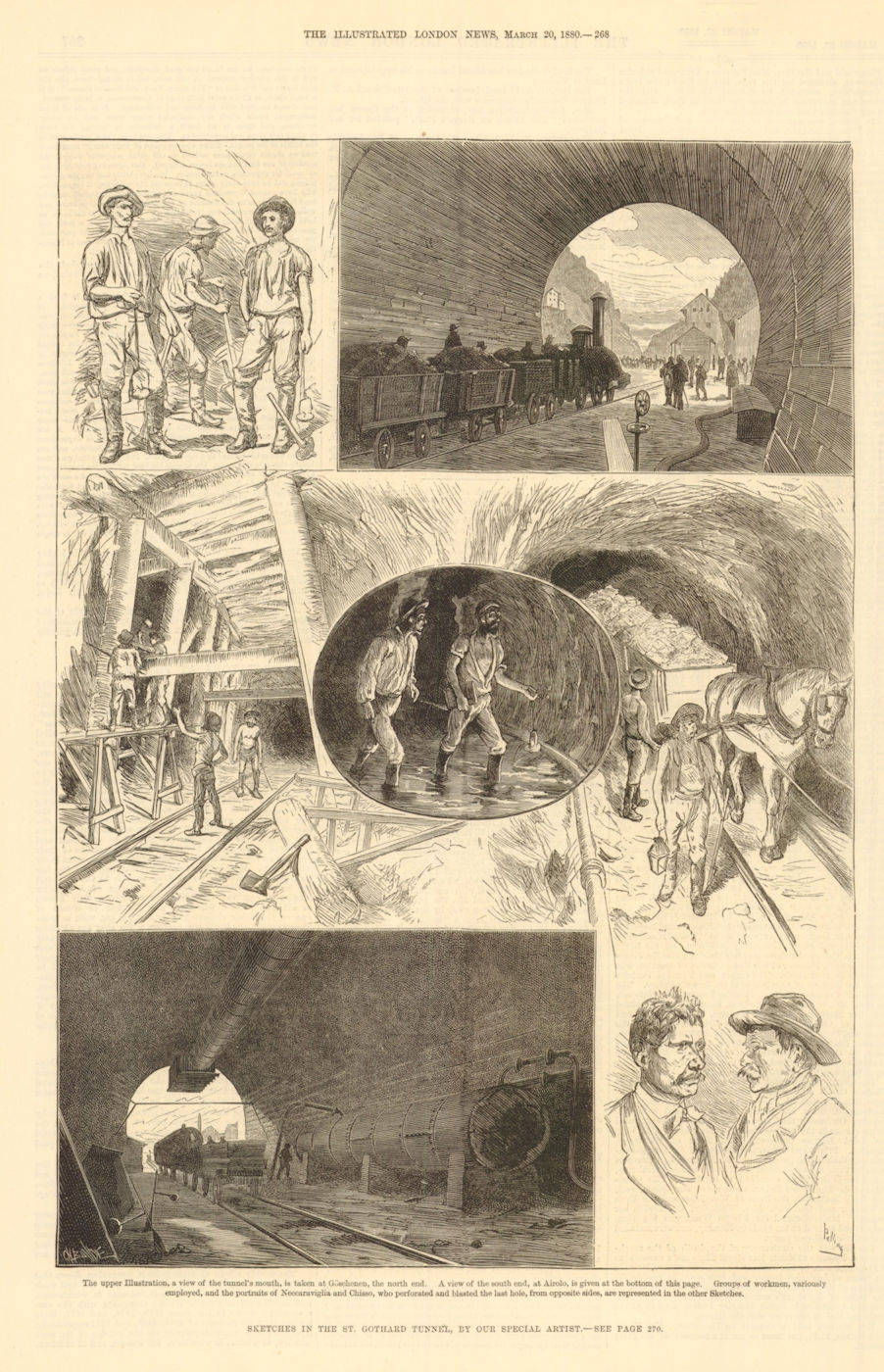 St Gotthard Tunnel. Göschenen mouth. Airolo. Workmen. Neccaraviglia Chisso 1880