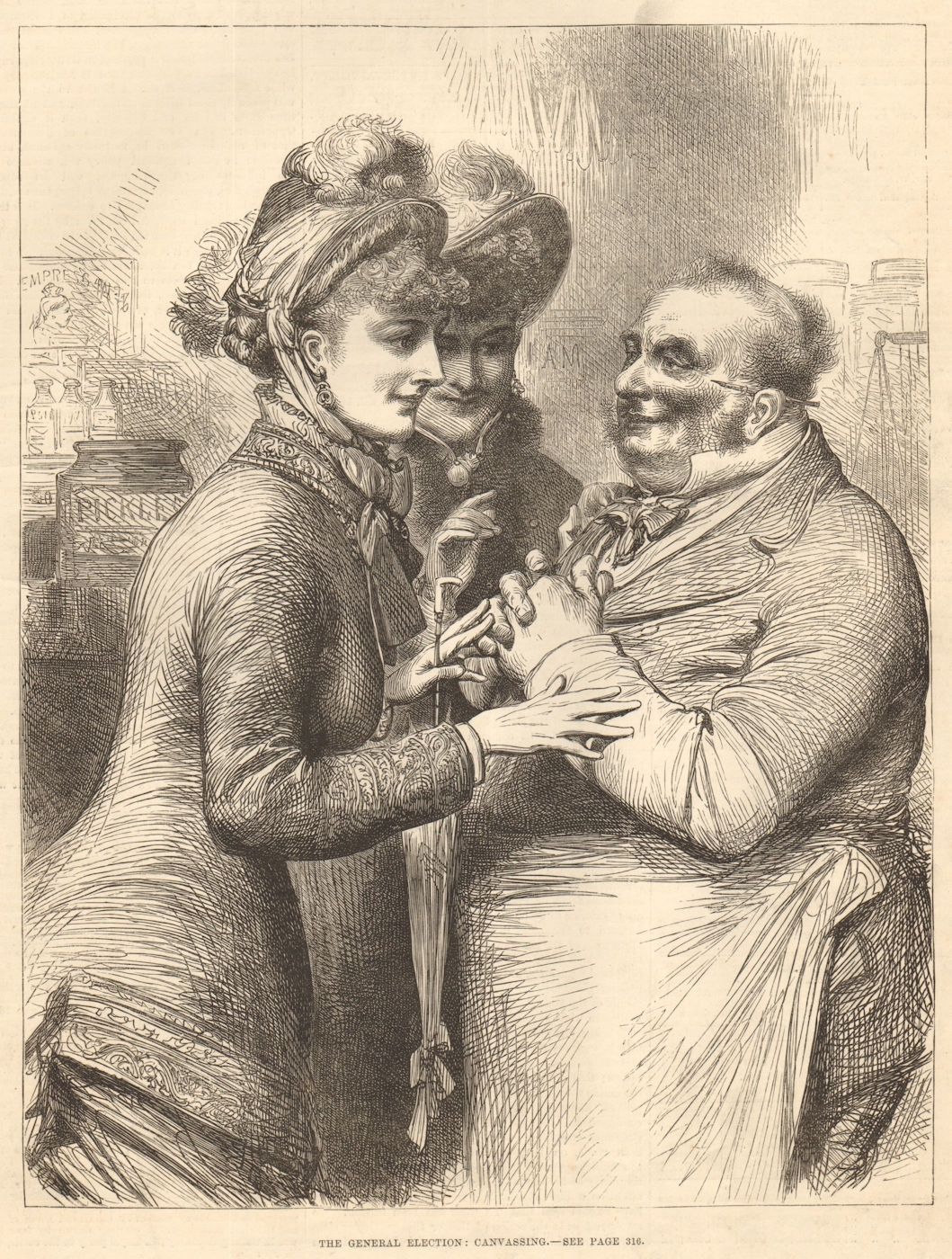 Associate Product The General Election: canvassing. Portraits. Politics 1880 ILN full page print