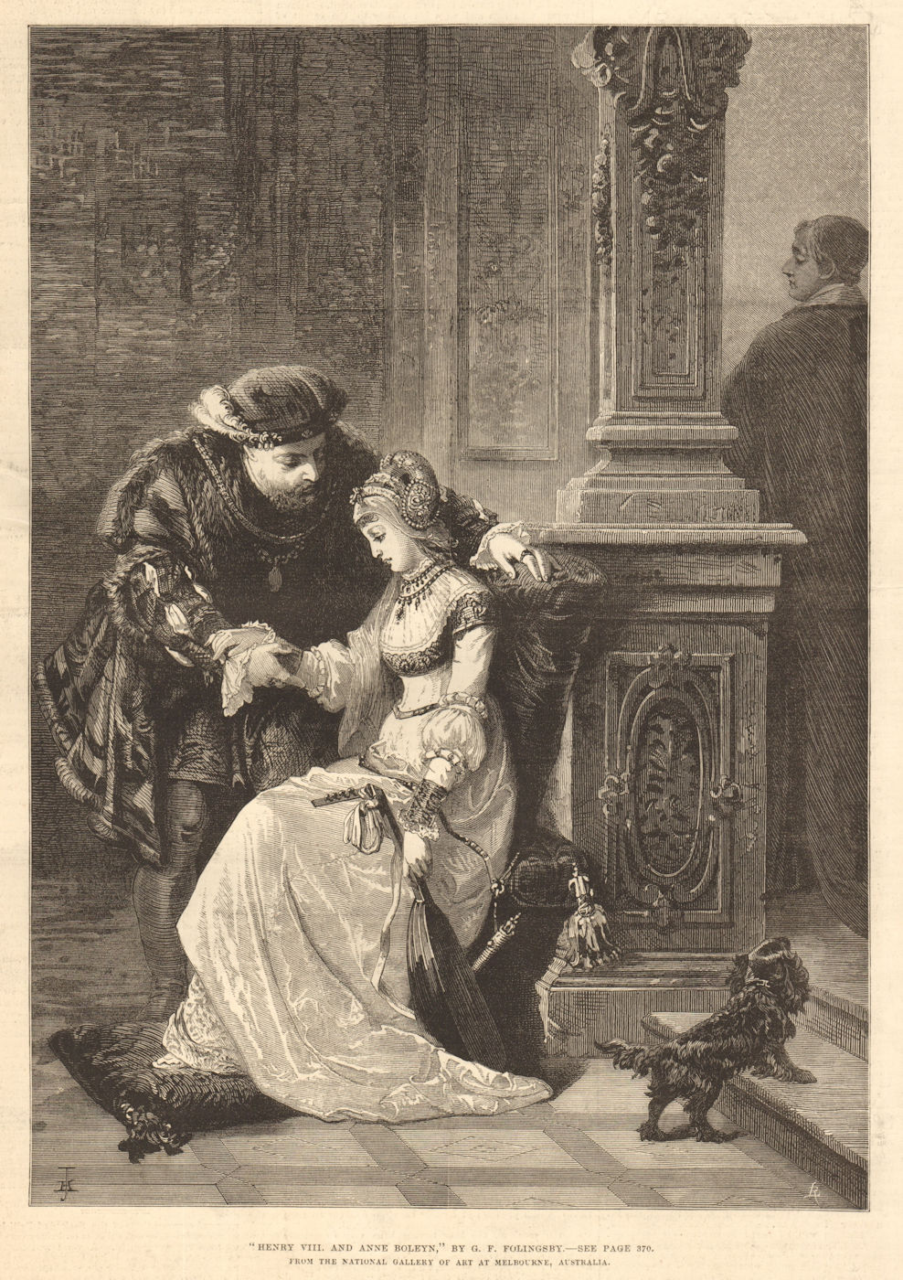 "Henry VIII & Anne Boleyn", by G. F. Folingsby. Kings 1880 old antique print