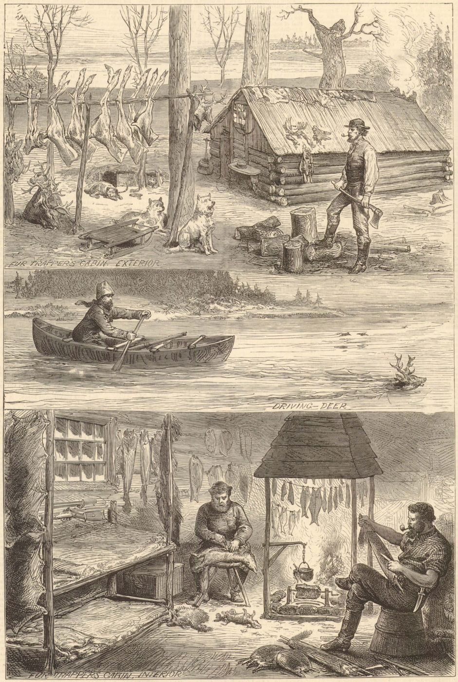Associate Product Fur trappers in the backwoods of Canada 1880 antique ILN full page print