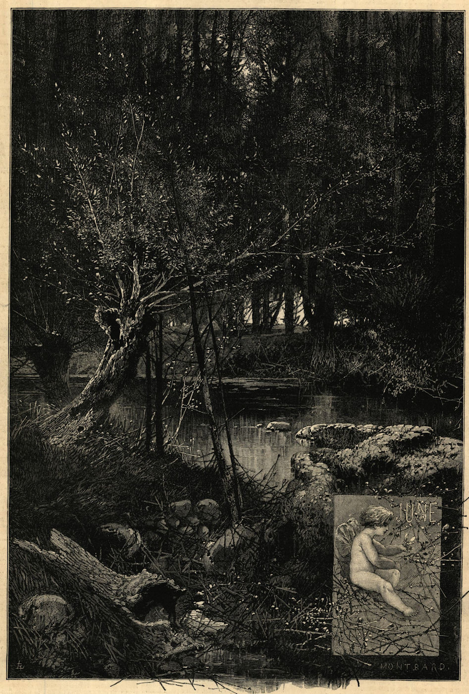 The month: June. Landscapes. Fine arts 1880 antique ILN full page print