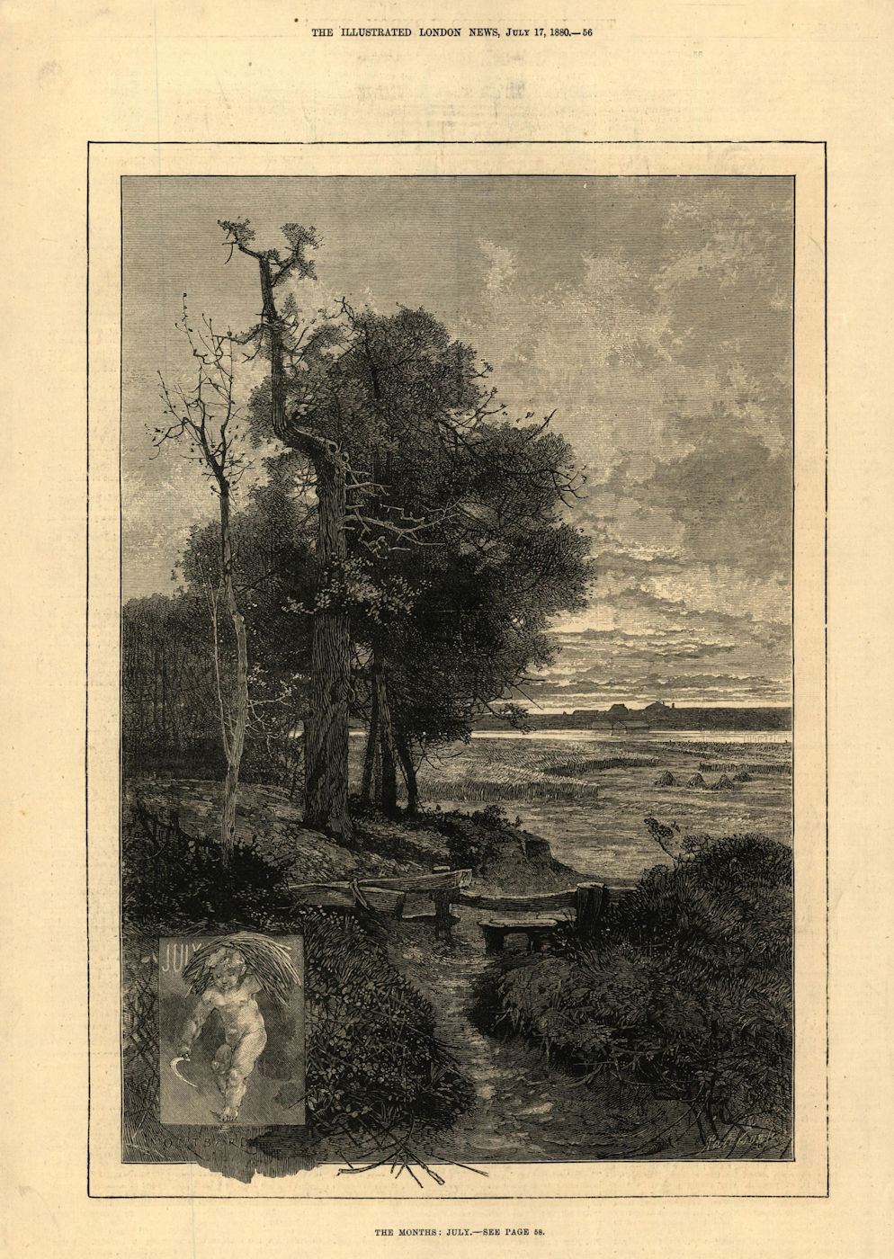 The months: July. Landscapes. Fine arts 1880 old antique vintage print picture