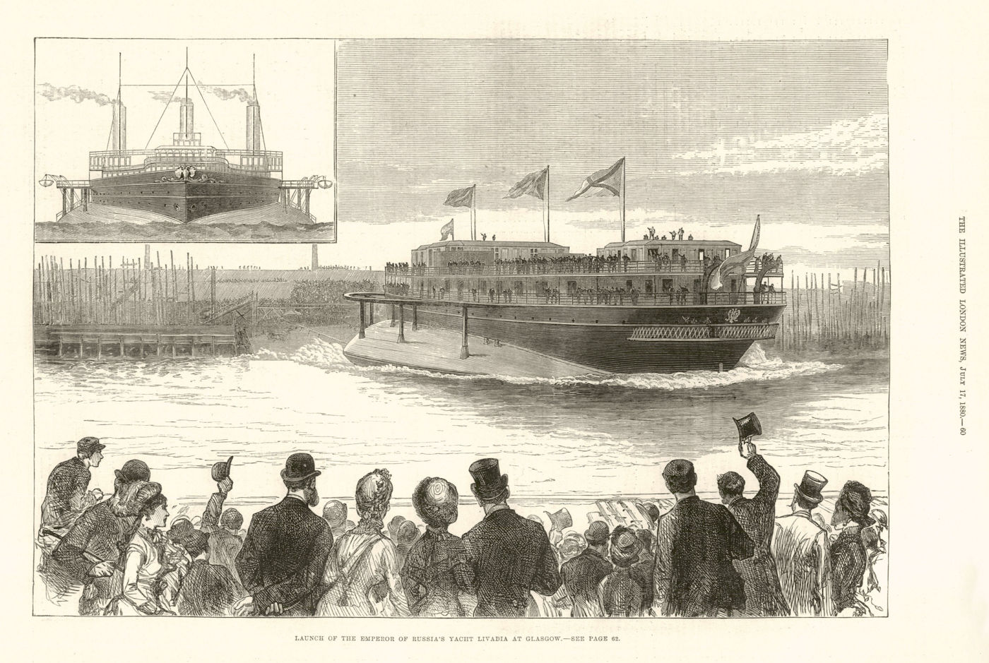 Launch of the Emperor of Russia's Yacht Livadia at Glasgow. Scotland 1880