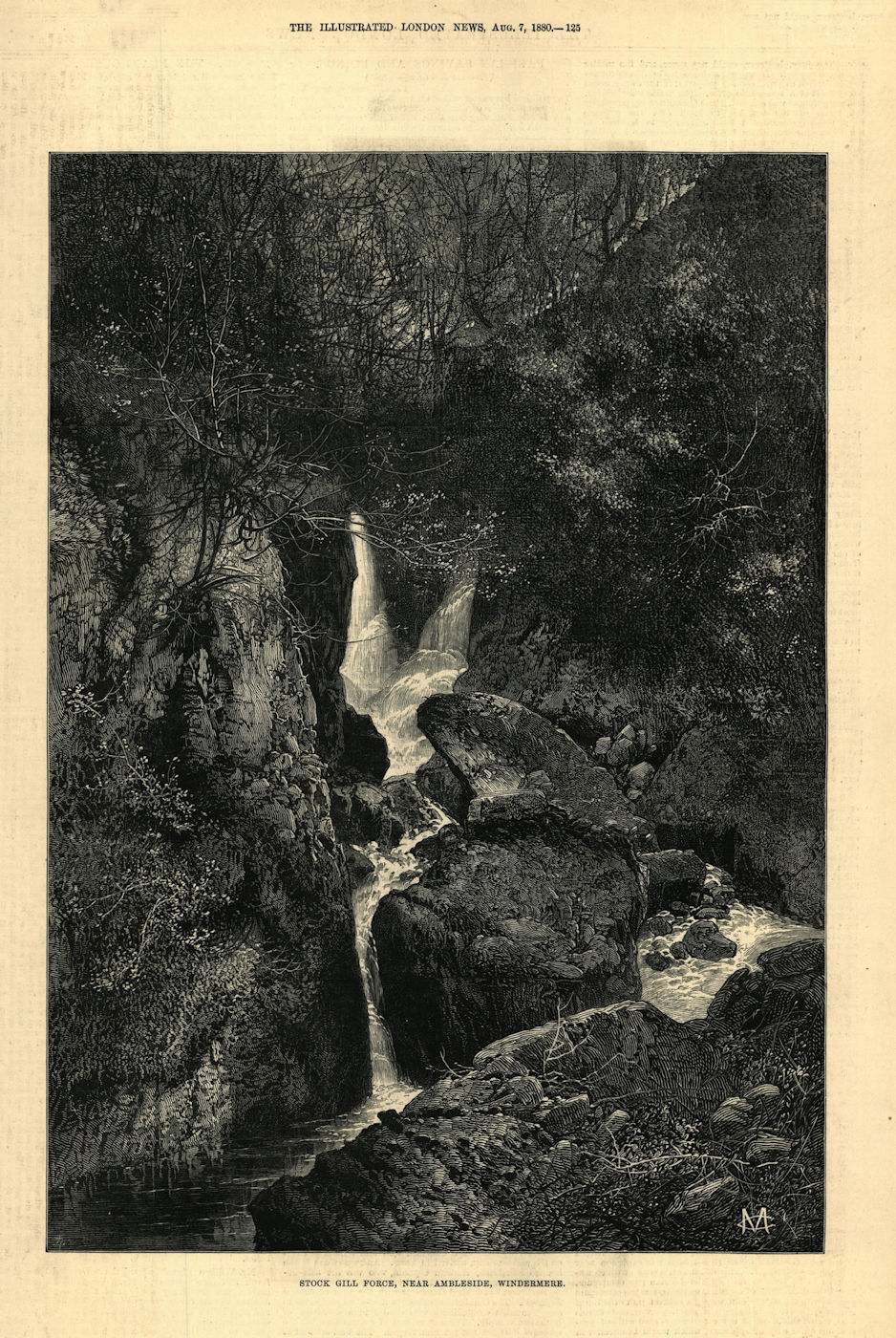 Stock Ghyll Force, near Ambleside, Windermere. Westmoreland. Waterfalls 1880