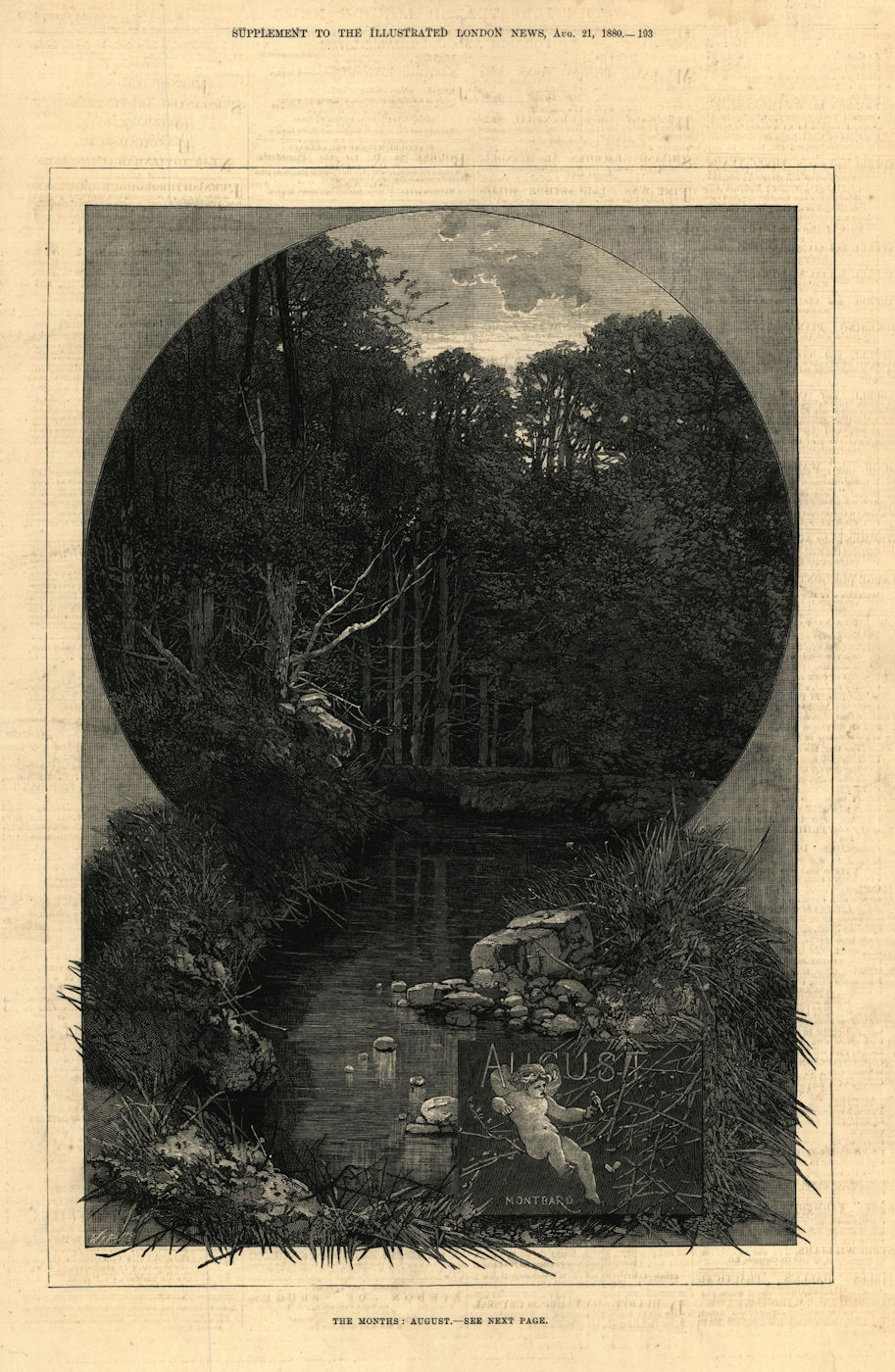 The months: August. Landscapes. Fine arts 1880 old antique print picture