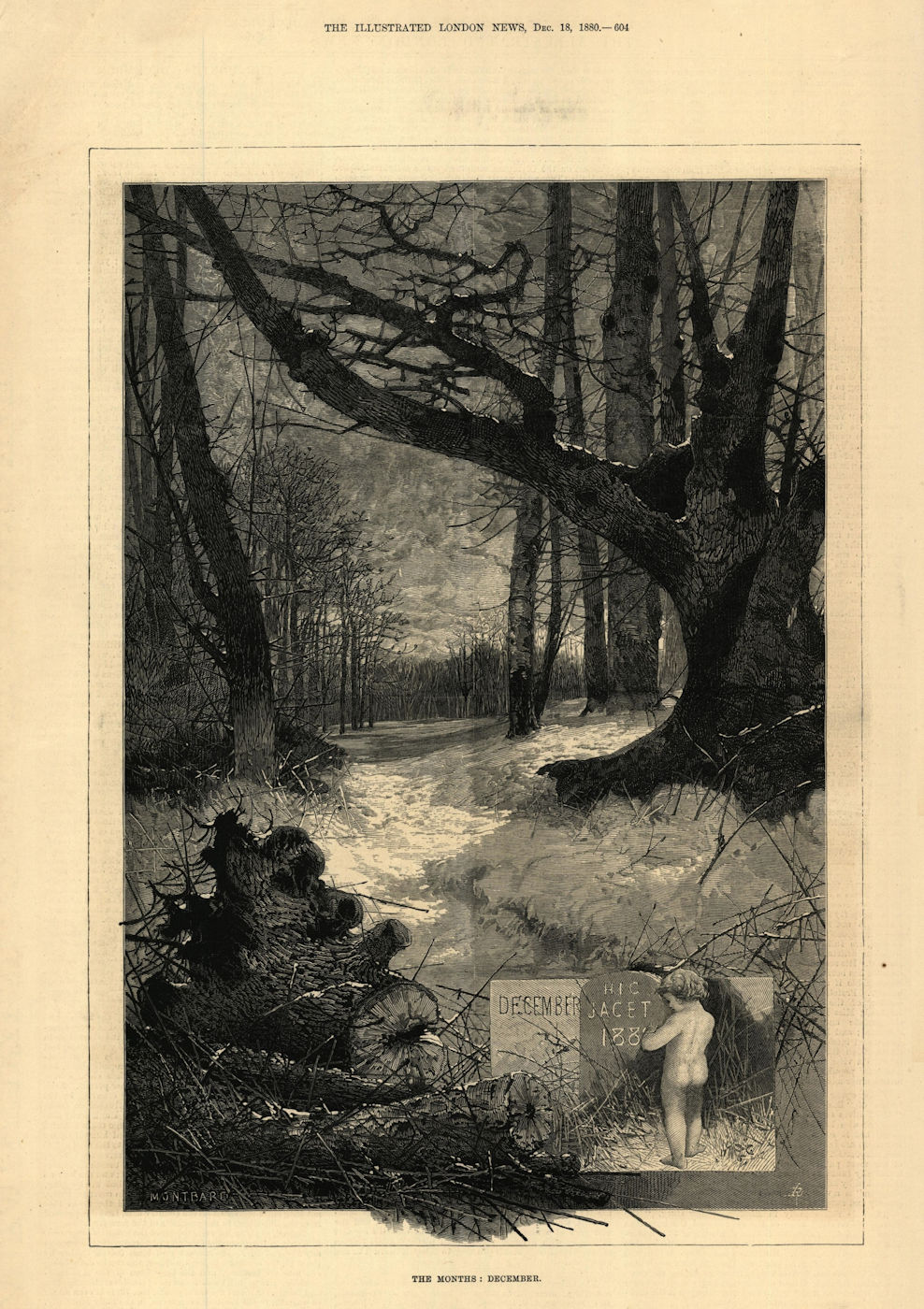 The months: December. Landscapes. Fine arts 1880 old antique print picture