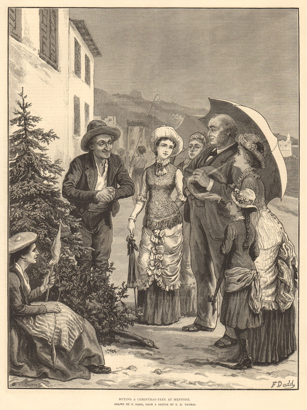 Associate Product Buying a Christmas tree at Menton. Alpes-Maritimes 1880 antique ILN full page