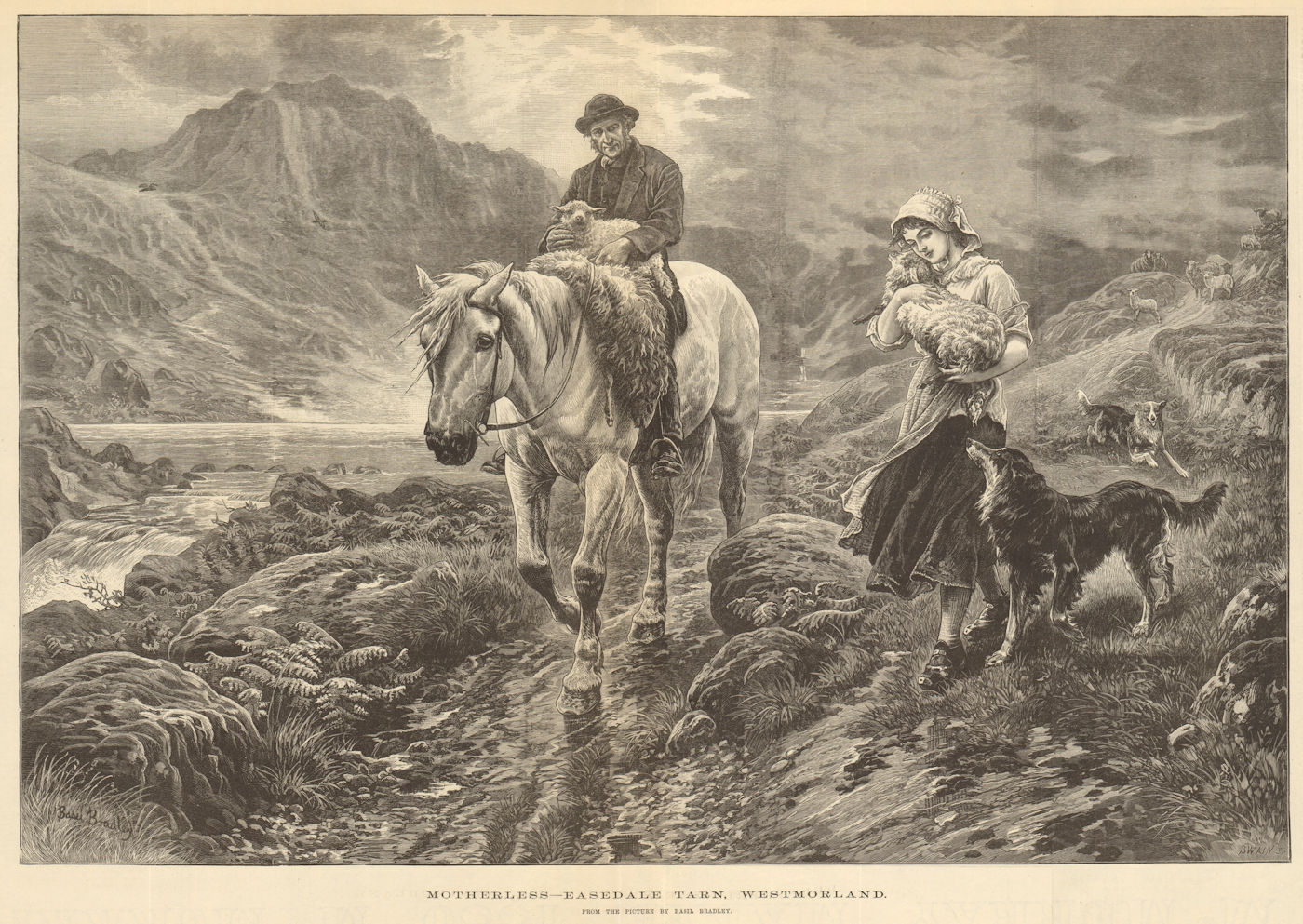 Associate Product Motherless - Easedale Tarn, Westmoreland, by Basil Bradley. Cumbria. Sheep 1880