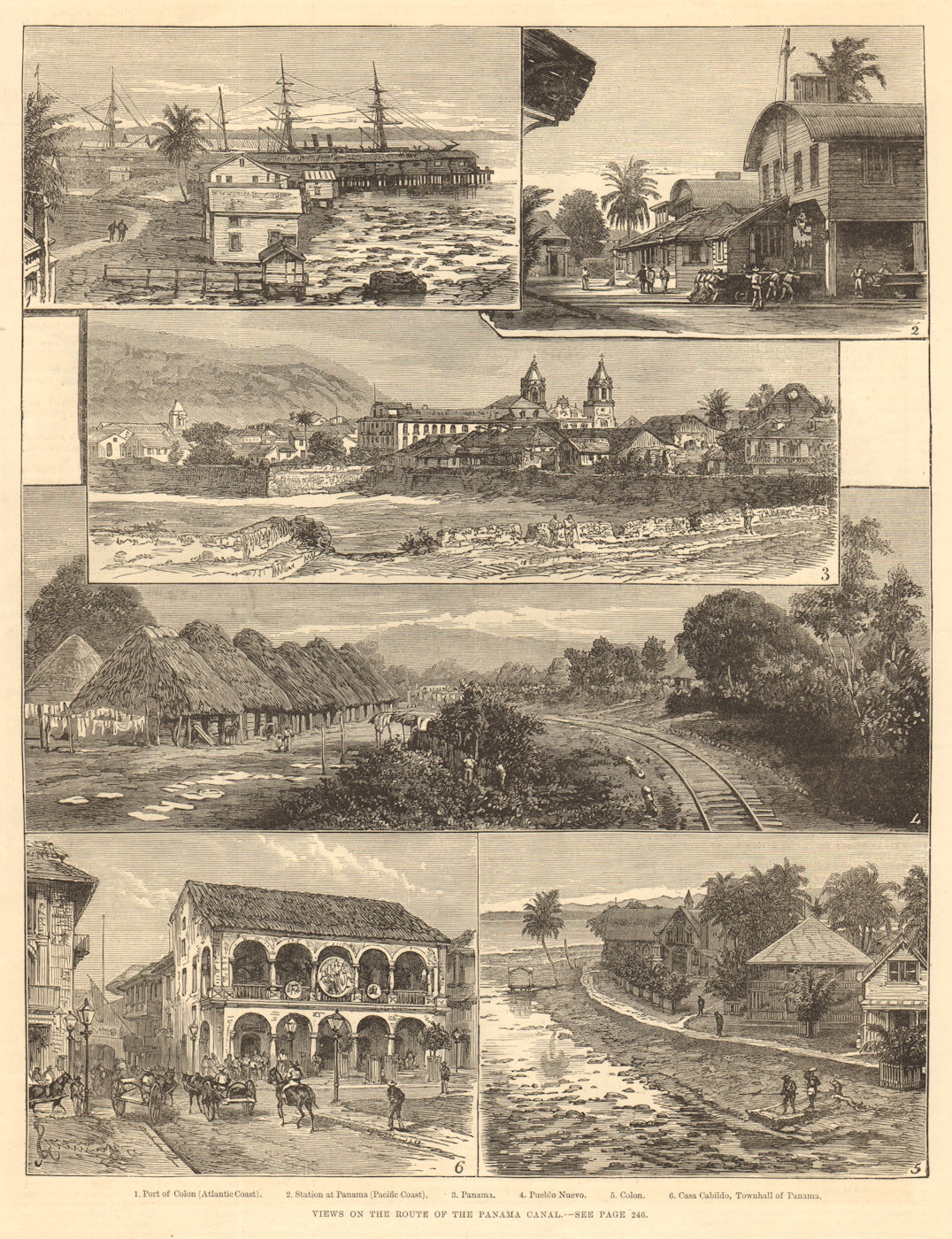 Views on the Panama Canal route. Colon. Panama City Casco Viejo 1881 ILN print