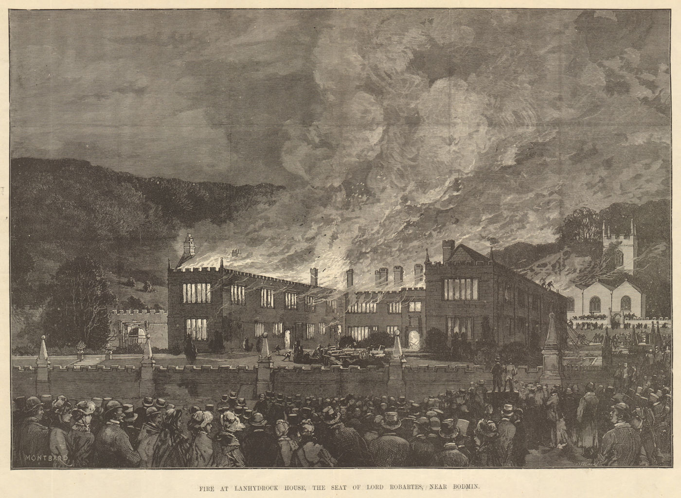 Associate Product Fire at Lanhydrock House, the seat of Lord Robartes, near Bodmin. Cornwall 1881