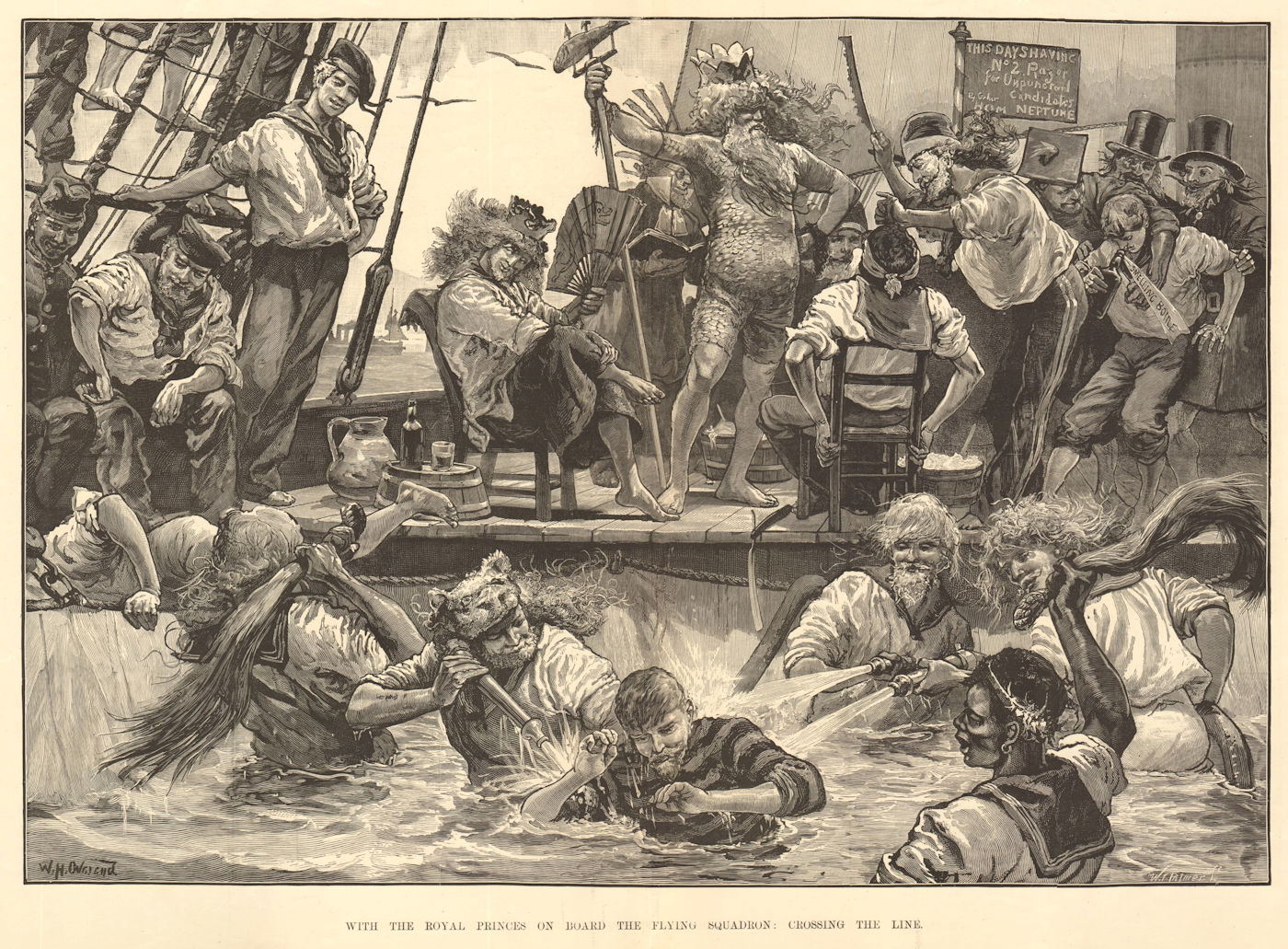 The royal princes on board the Flying Squadron: crossing the line 1881 print