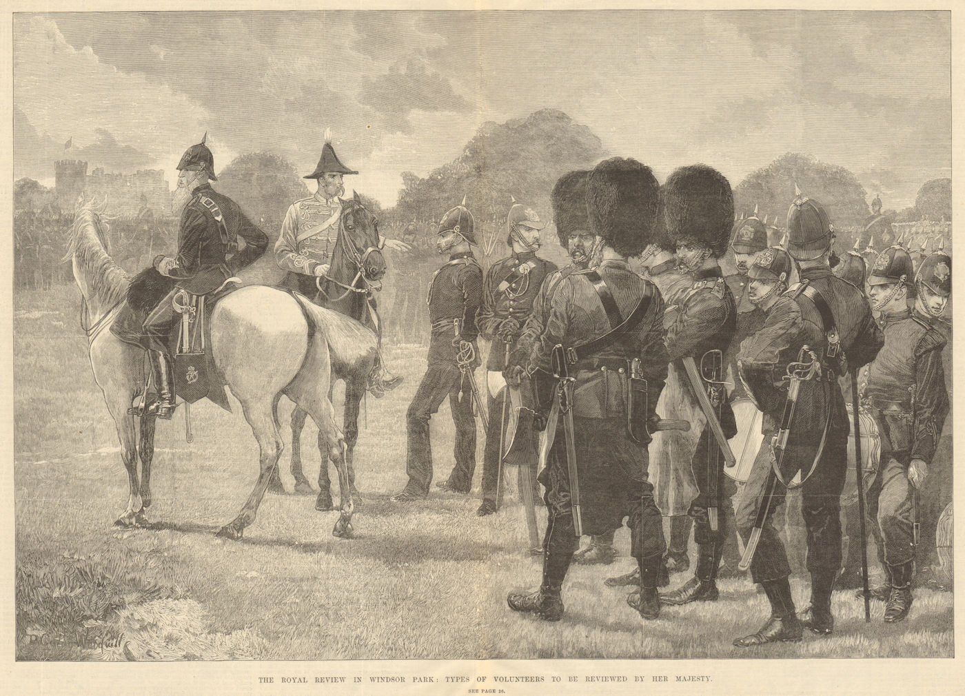 Volunteers to be reviewed by Queen Victoria in Windsor Great Park 1881 print