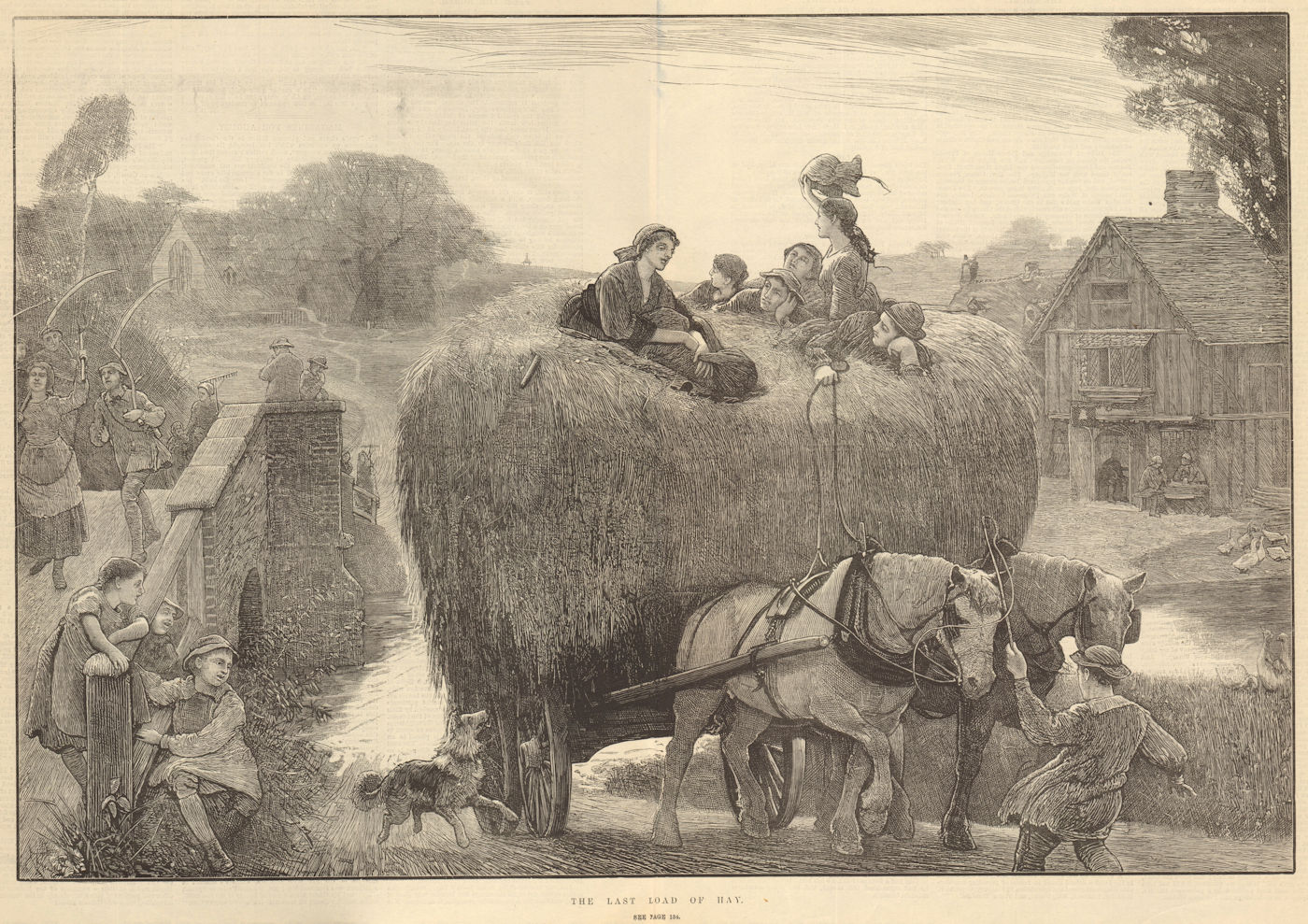 The last load of hay. Farming. Family 1881 old antique vintage print picture