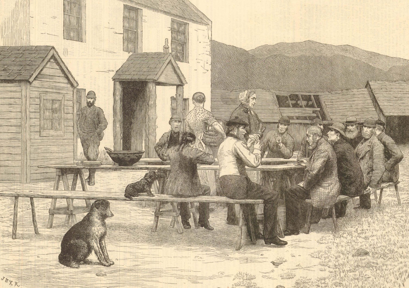 Scottish volunteers: After dinner at a sheep farm, Spital of Glenshee 1881
