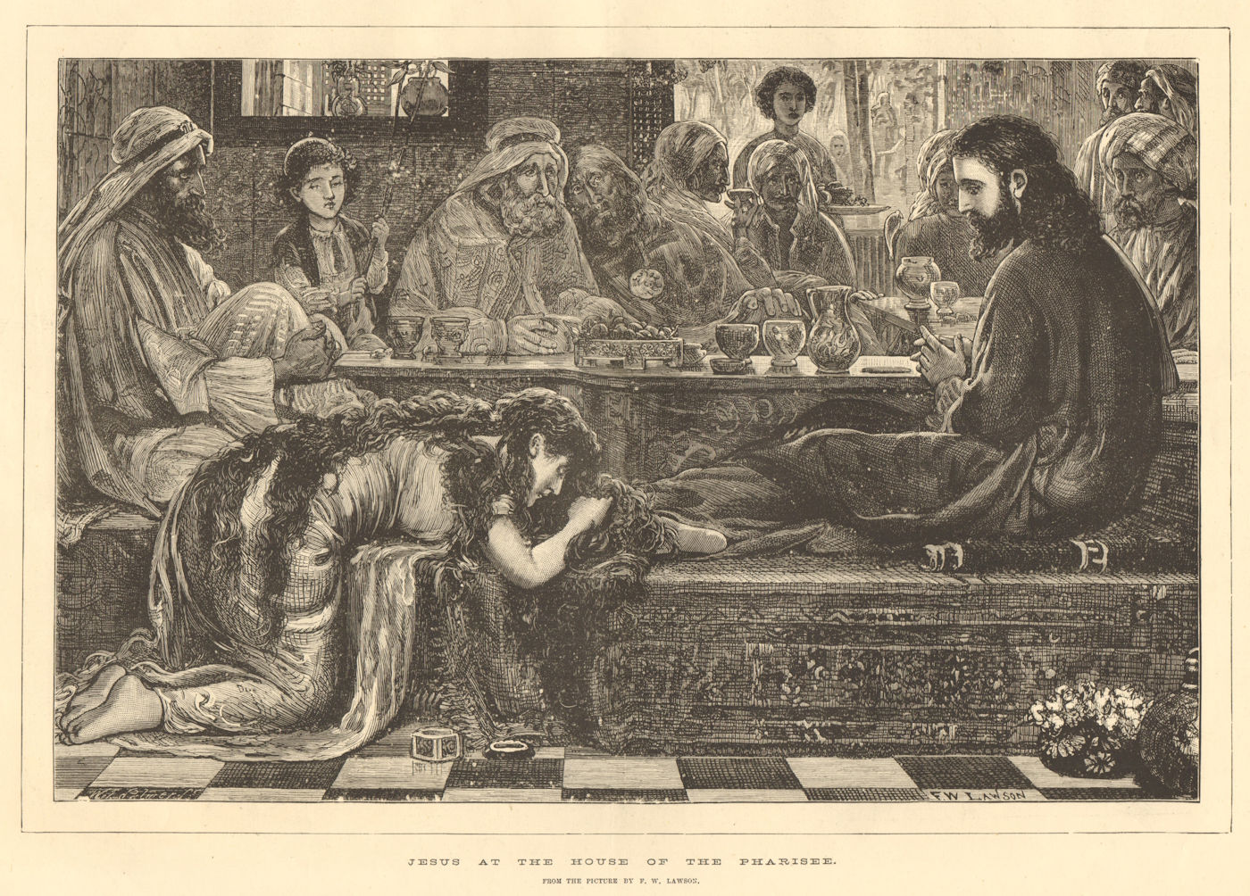 Jesus at the house of the Pharisee, by F. W. Lawson. Bible. Fine arts 1881