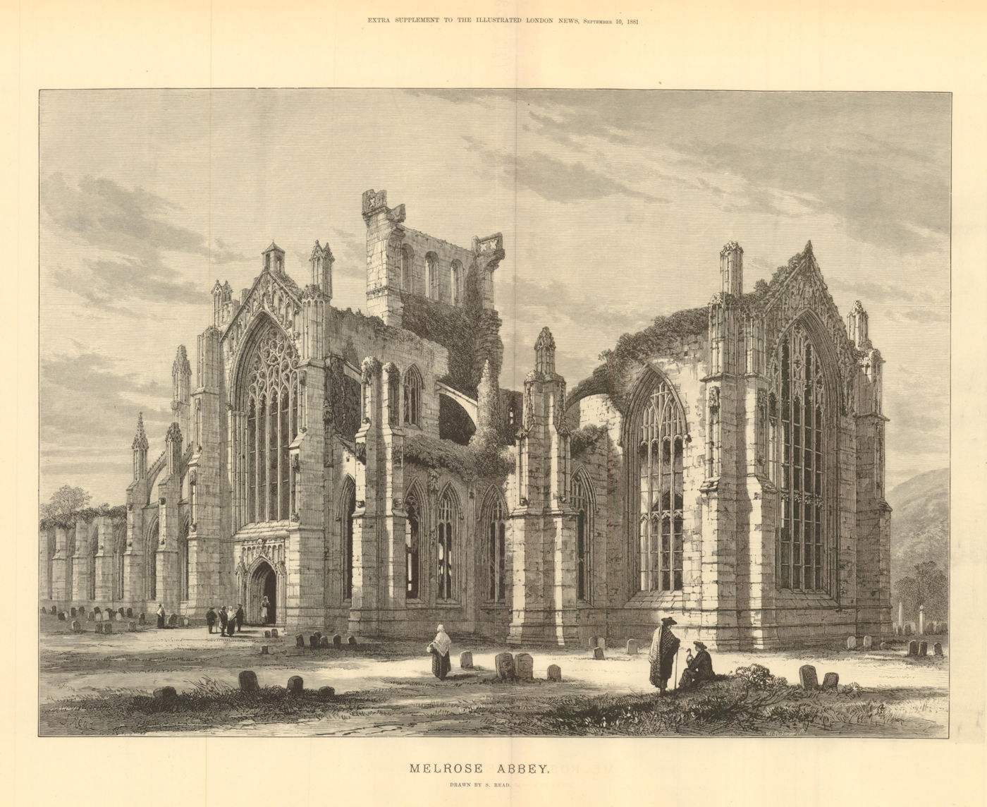 Associate Product Melrose Abbey. Scotland 1881 antique ILN full page print