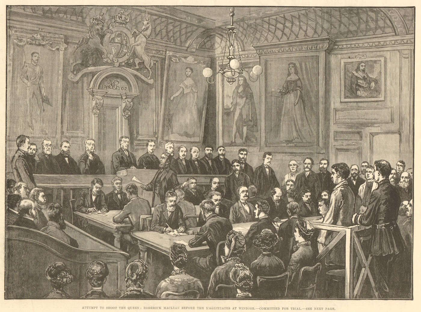 Attempt to shoot Queen Victoria: Roderick Maclean in court, Windsor 1882