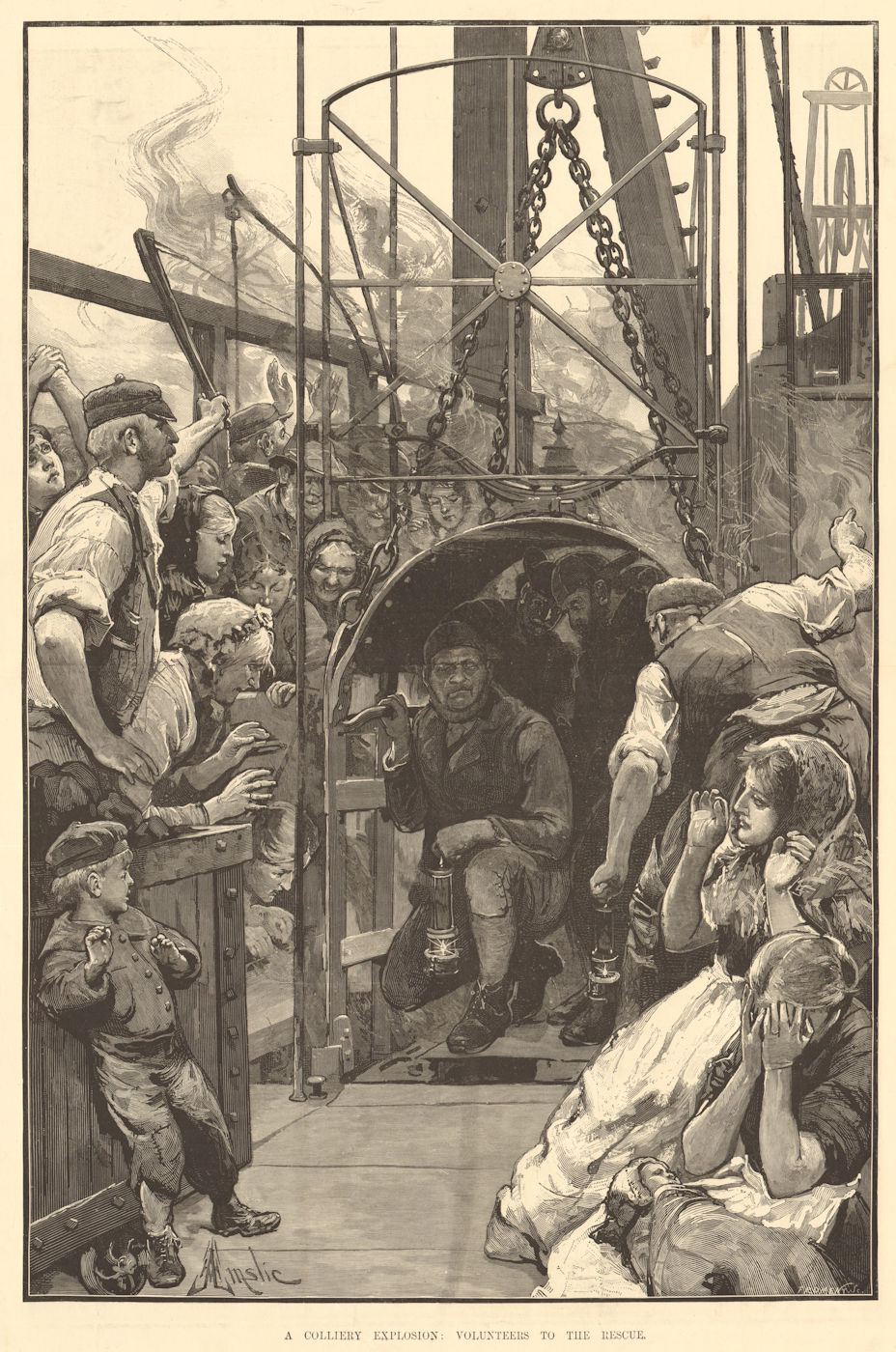 Associate Product A colliery explosion: volunteers to the rescue. Mining. Militaria 1882 print