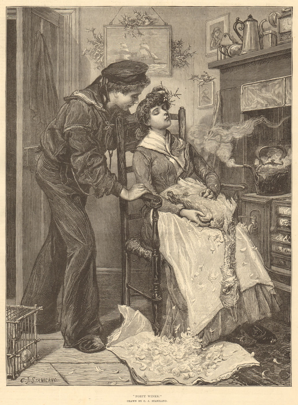 "Forty winks". Drawn by C. J. Staniland. Portraits. Fine arts. Sleep 1882