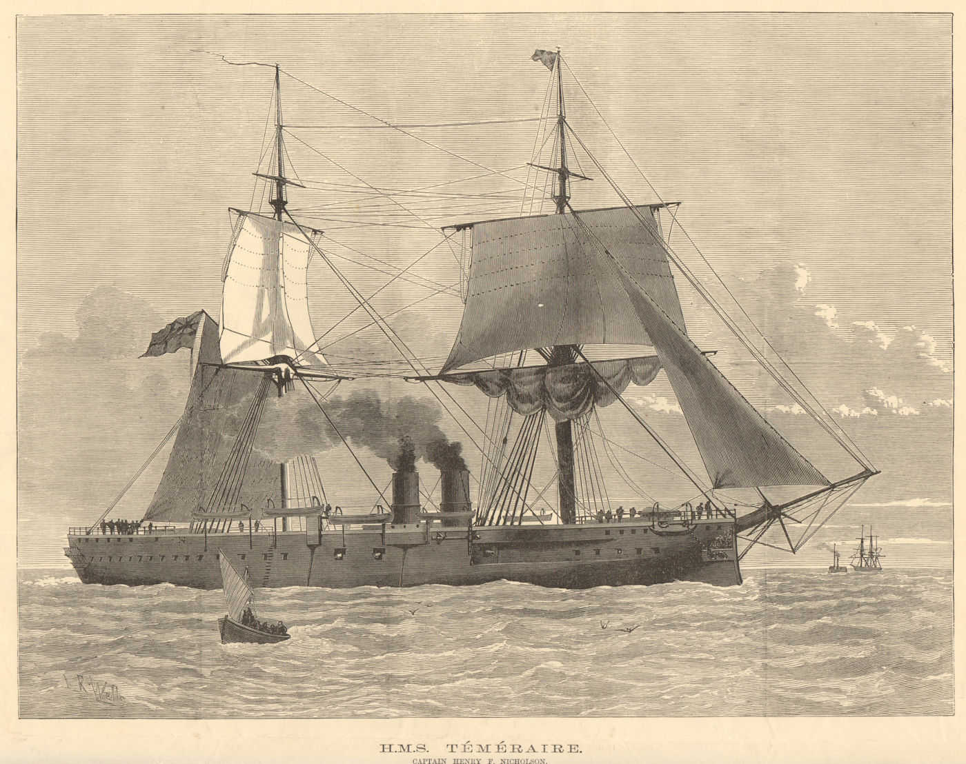 Associate Product HMS Temeraire. Captain Henry F. Nicholson. Royal Navy. Ships 1882 ILN print