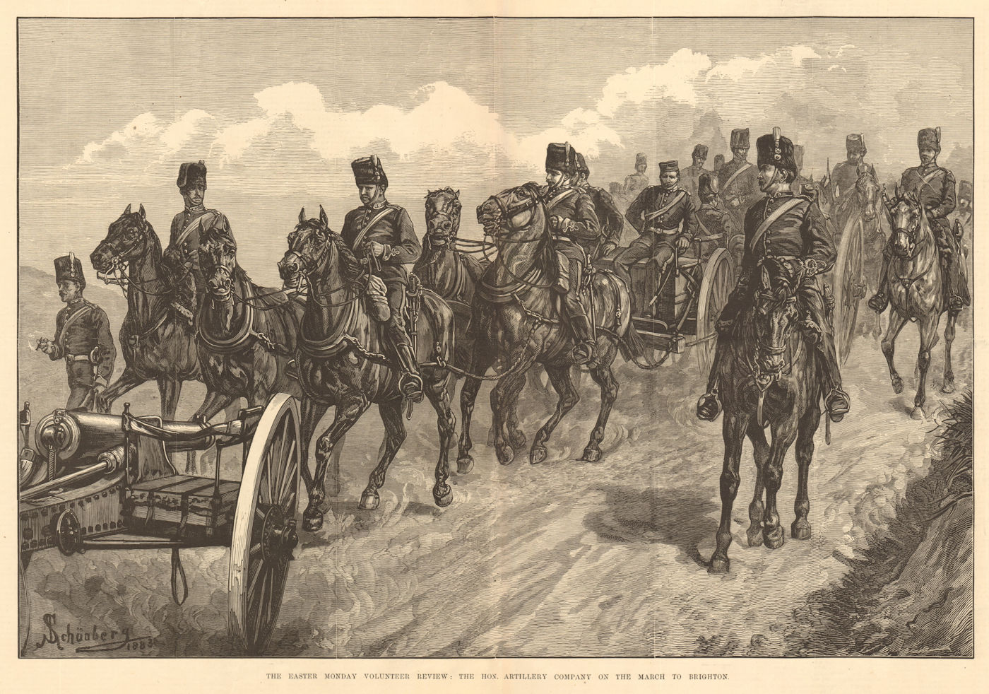 Associate Product Volunteer review. The Honourable Artillery Company on the march to Brighton 1883