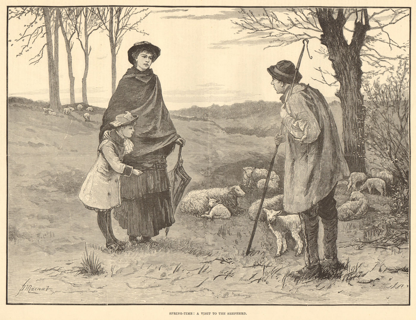 Associate Product Spring-time: A visit to the shepherd. Farming 1883 antique ILN full page print