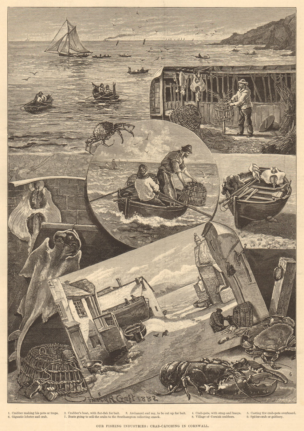 Associate Product Our fishing industries: Crab-catching in Cornwall. Fishermen 1883 ILN print