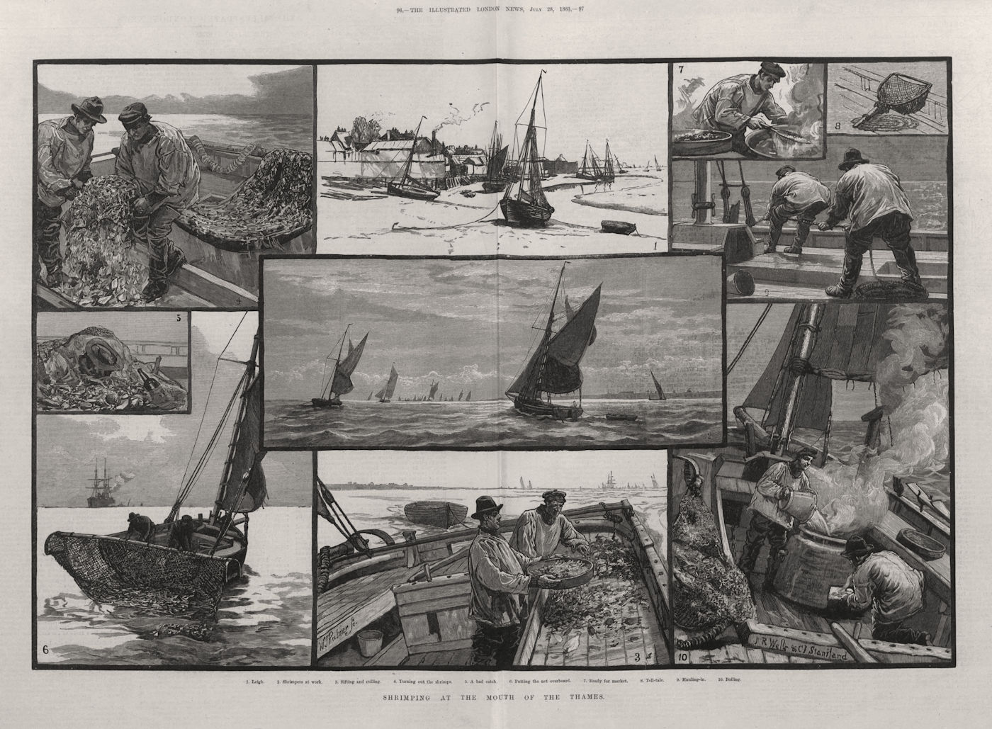 Shrimping at the mouth of the Thames. Leigh-on-Sea. Fishermen 1883 old print