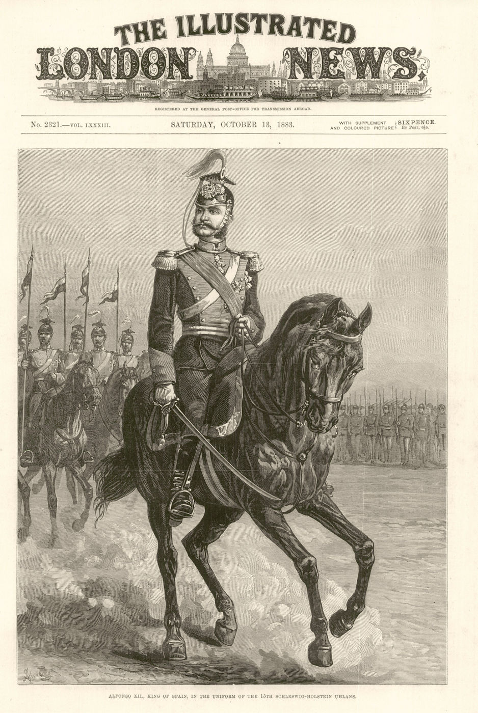 Alfonso XII King of Spain. 15th Schleswig-Holstein Uhlans uniform 1883 print
