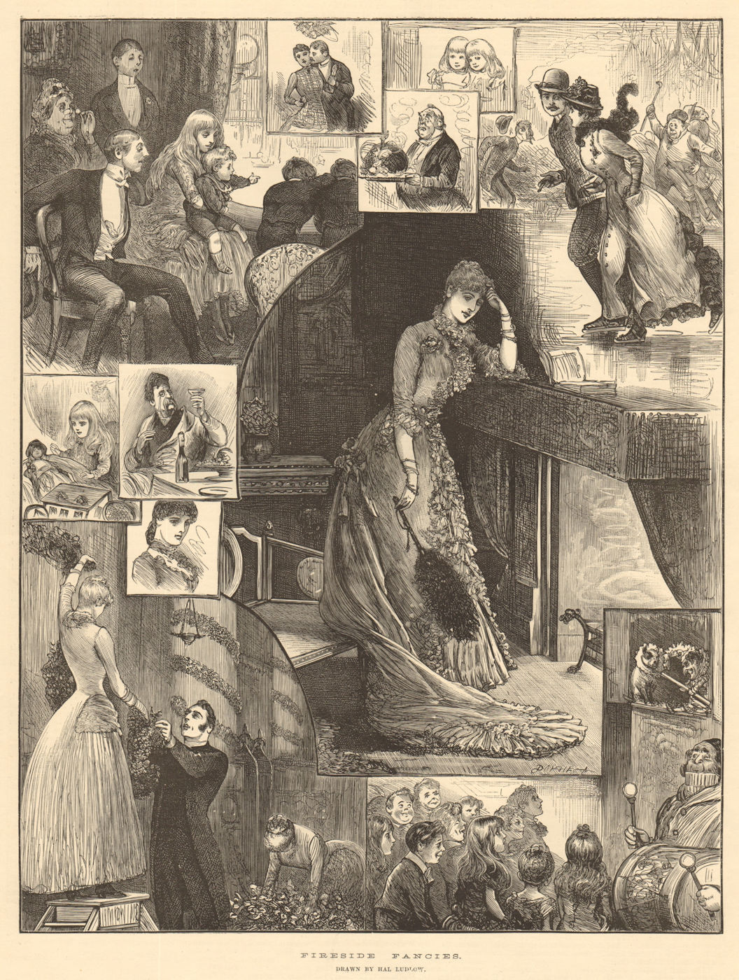 Associate Product Fireside fancies. Drawn by Hal Ludlow. Romance 1883 antique ILN full page print