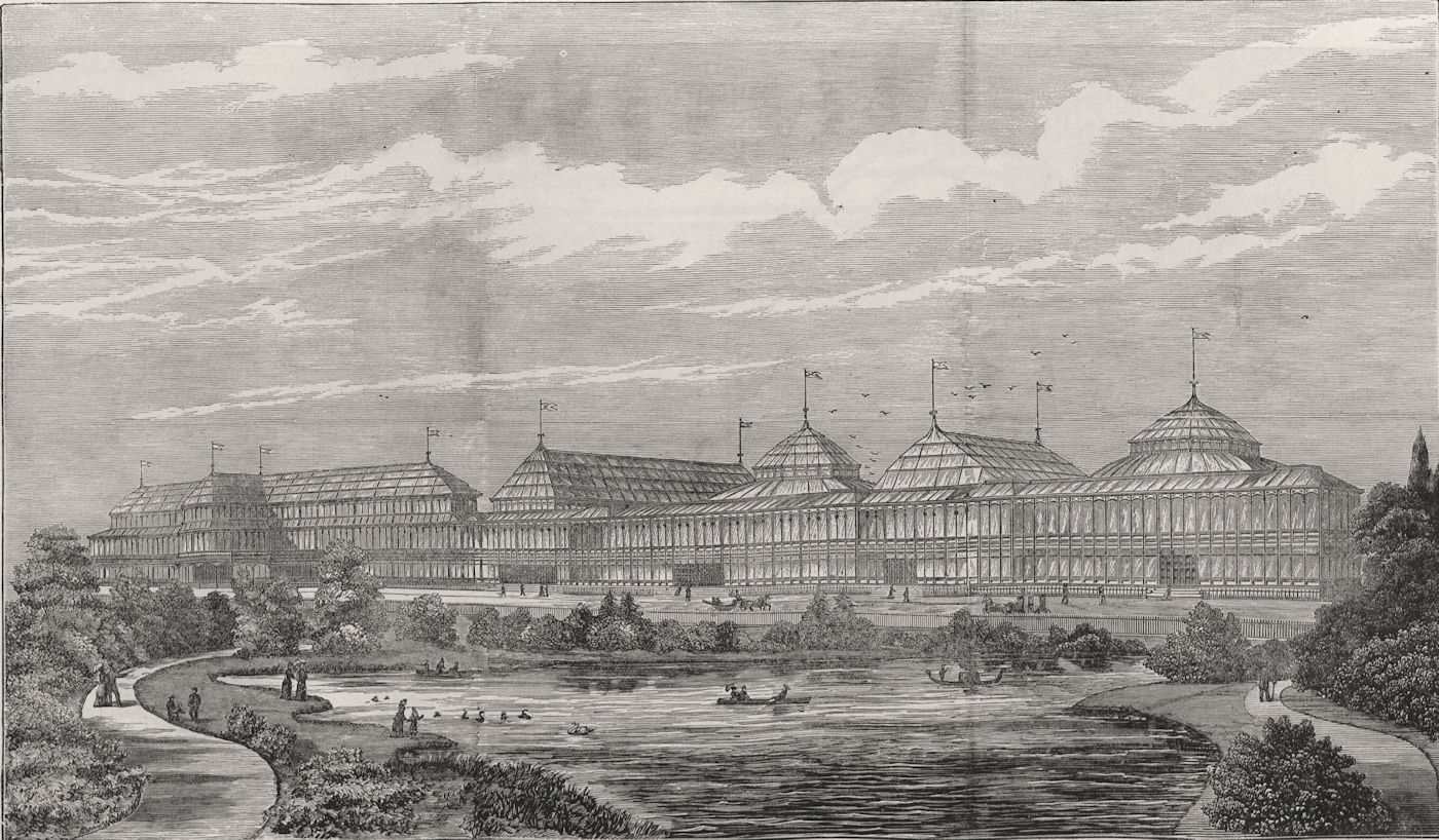 The Albert Palace, at Battersea Park. London 1884 antique ILN full page print