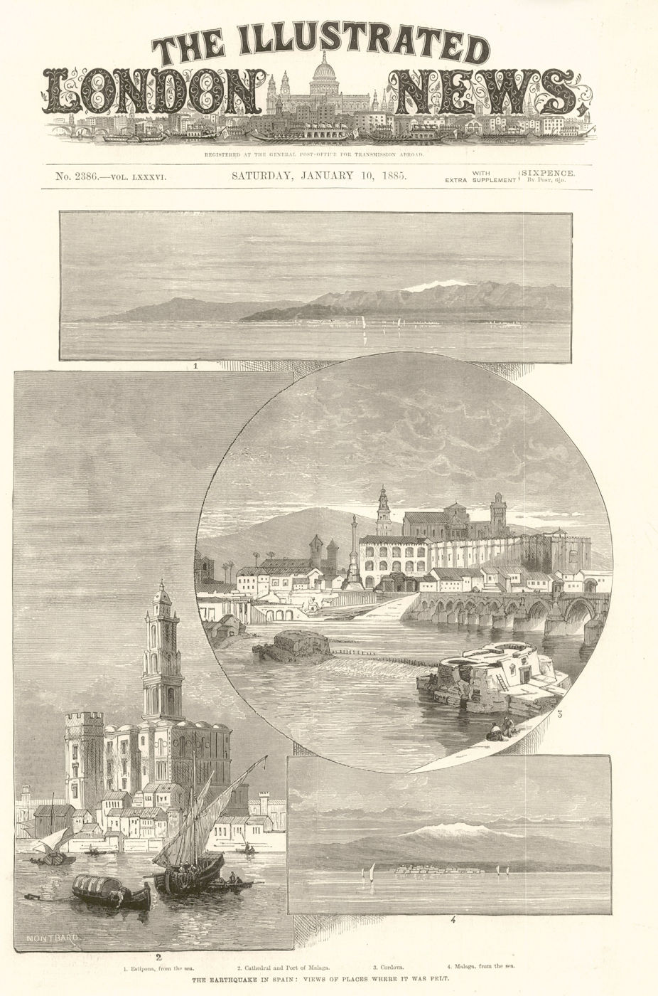 Spain Earthquake: Estipona Malaga Cordoba Andalusia 1885 old antique print