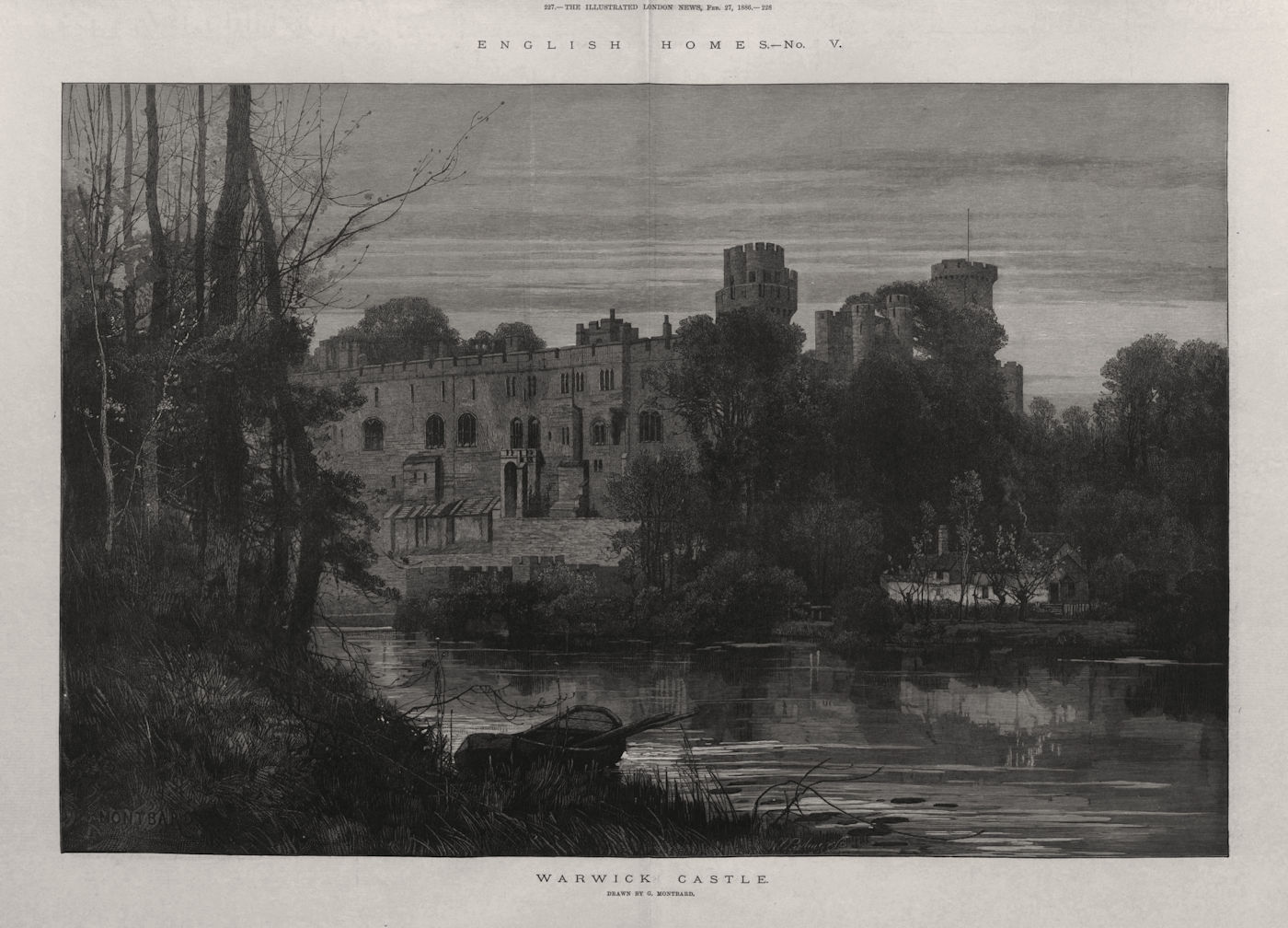 Warwick Castle at night. Warwickshire 1886 antique ILN full page print