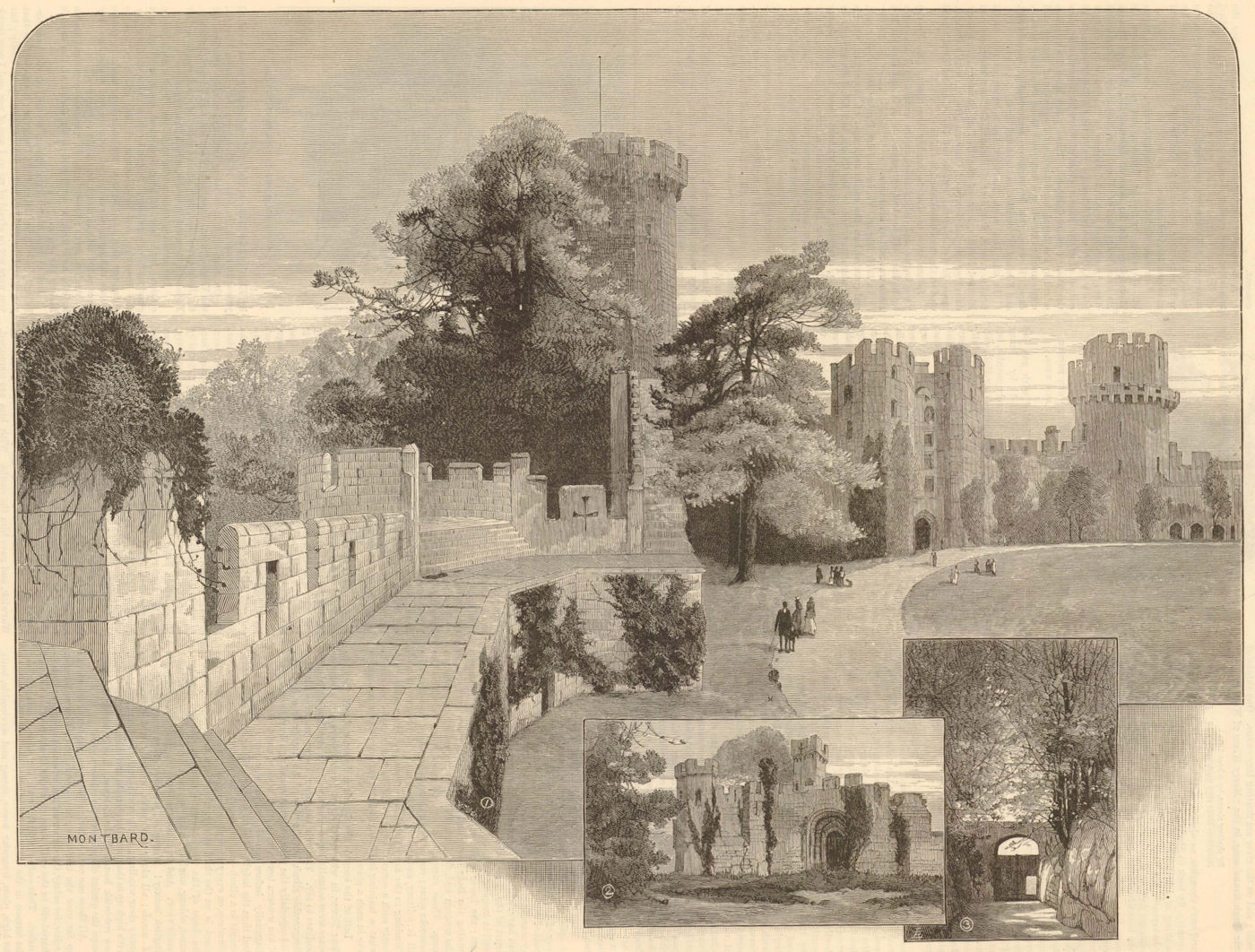 Warwick Castle. Castle Yard Keep Danish Mount. Warwickshire 1886 ILN full page