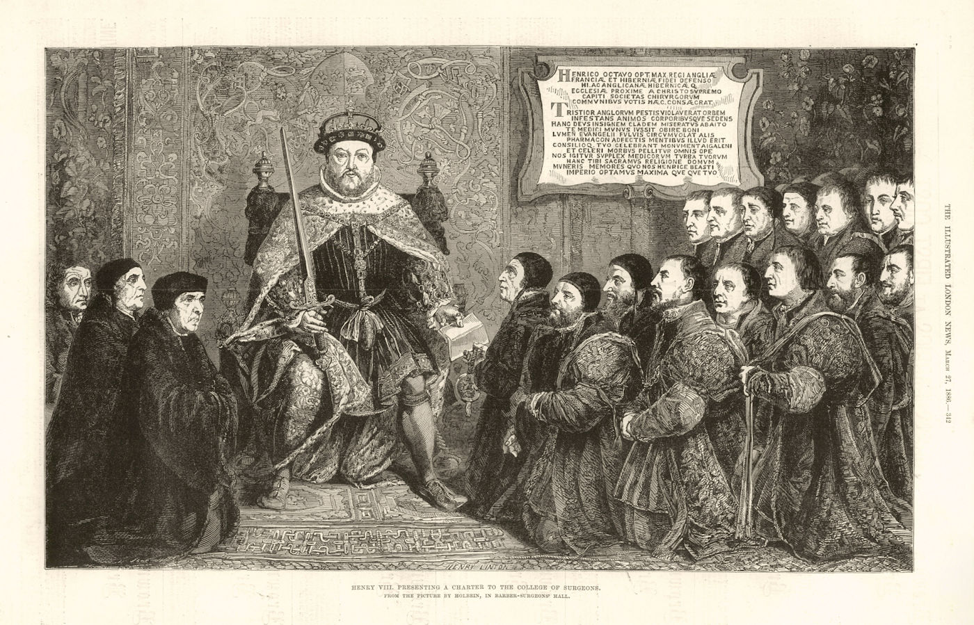 Henry VIII presenting a charter to the College of Surgeons. London. Medical 1886