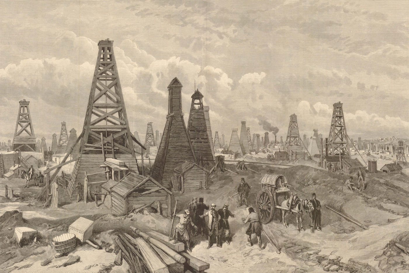 Associate Product The petroleum oil wells at Baku, on the Caspian. Azerbaijan 1886 ILN full page